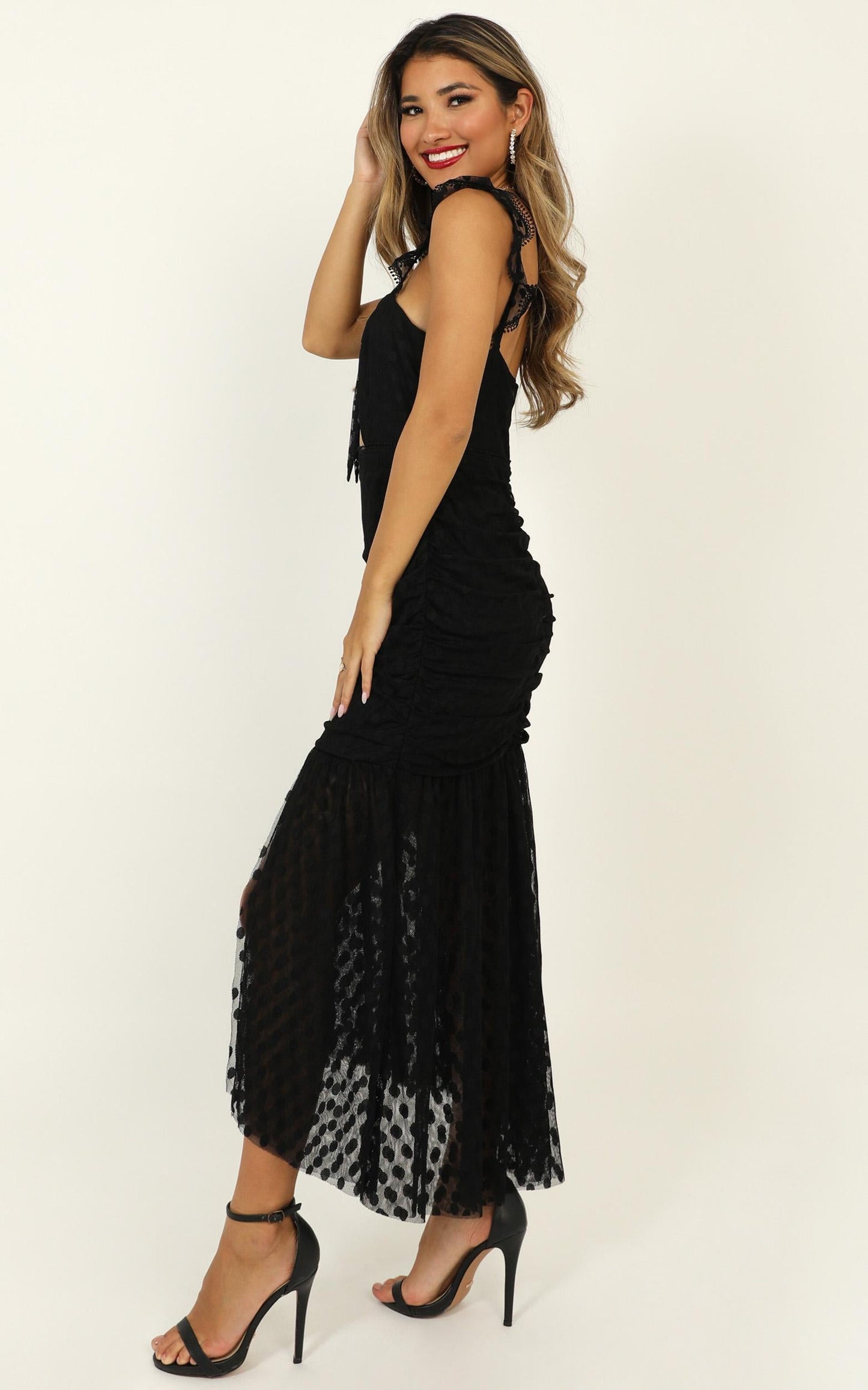How Do You Wonder Dress In Black Mesh Polka