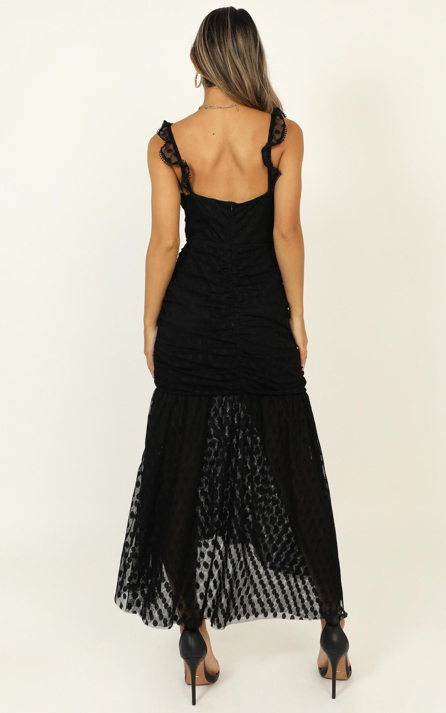 How Do You Wonder Dress In Black Mesh Polka