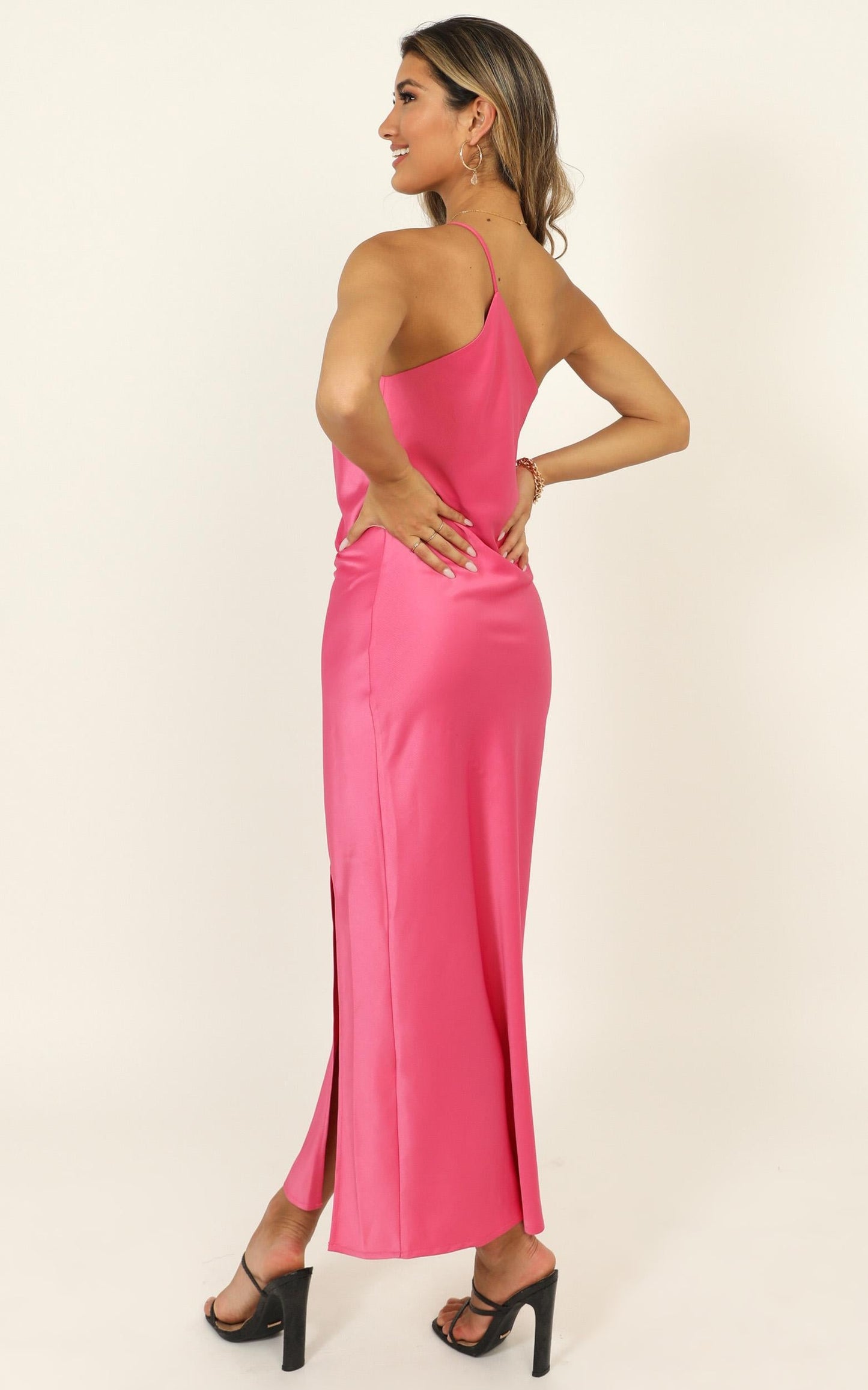 Look Me Up Dress In Hot Pink Satin