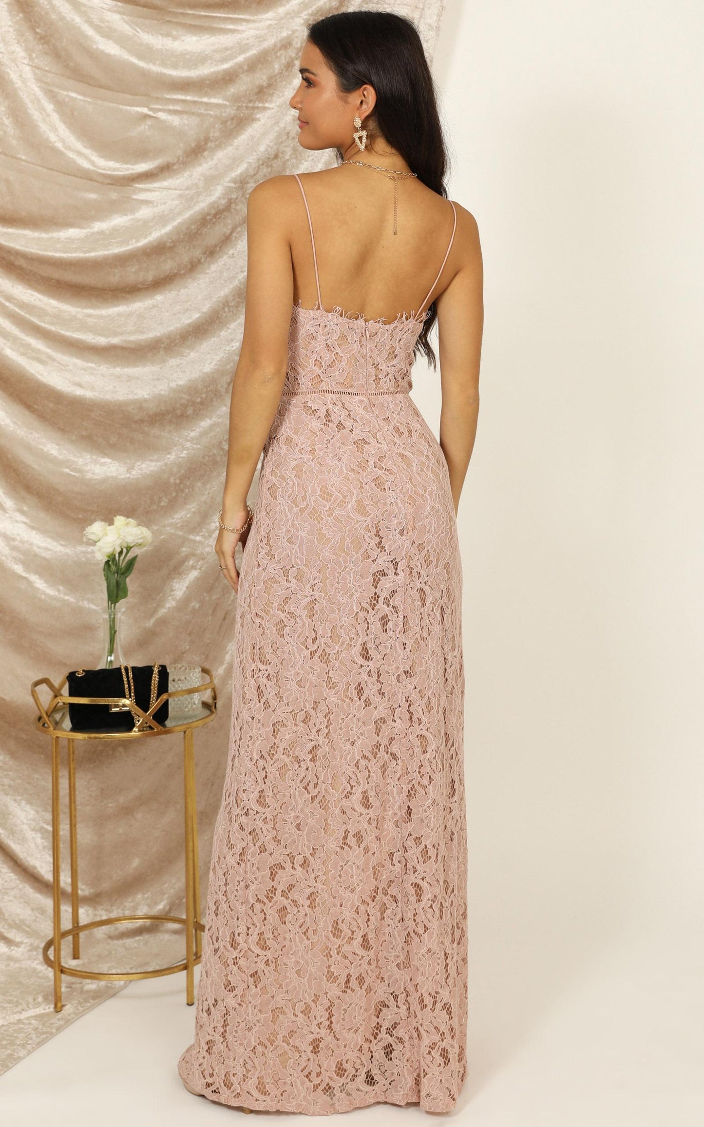 Looking Me Over Dress In Dusty Pink Lace