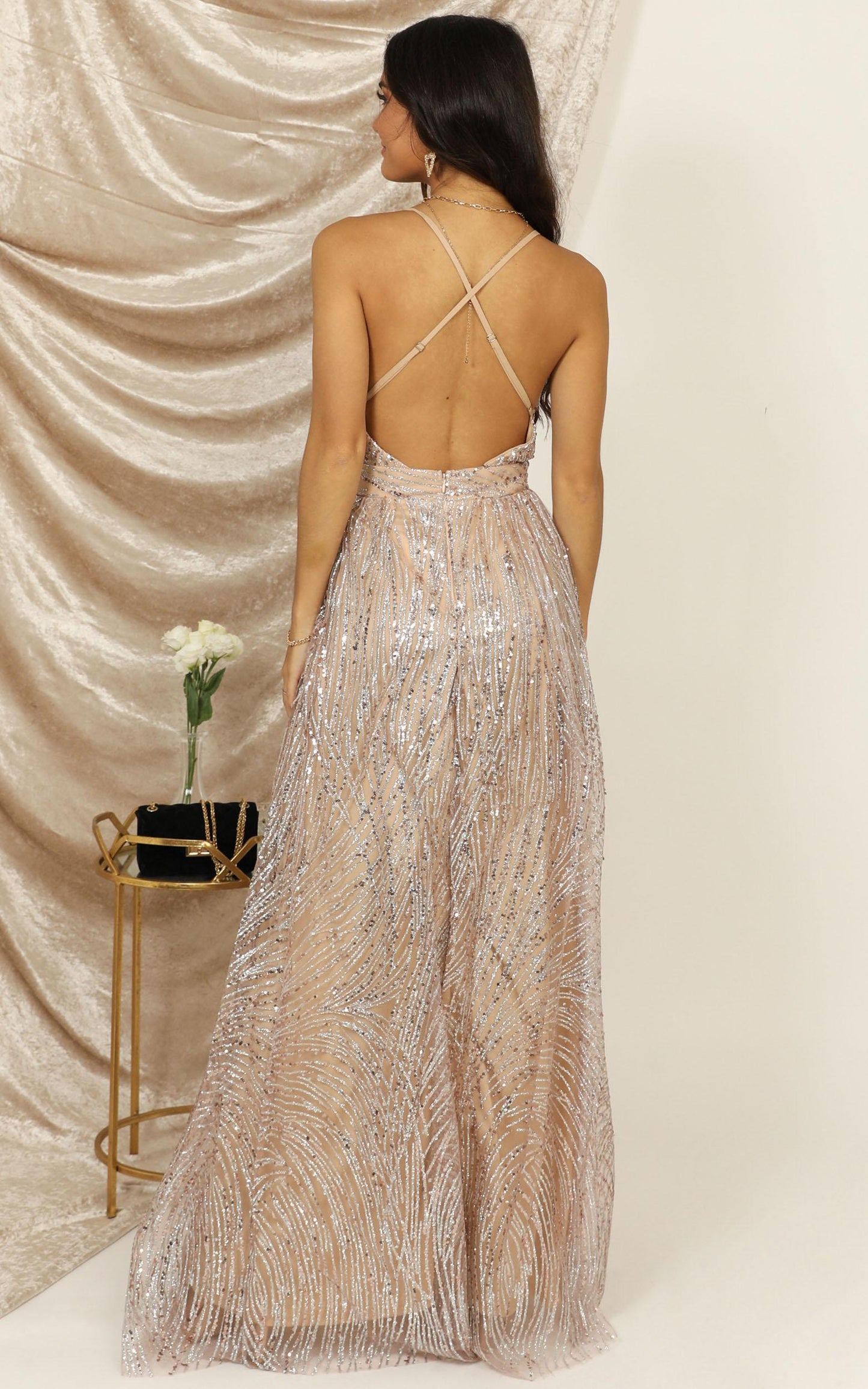 Beautiful Day Maxi Dress In Blush Sequin