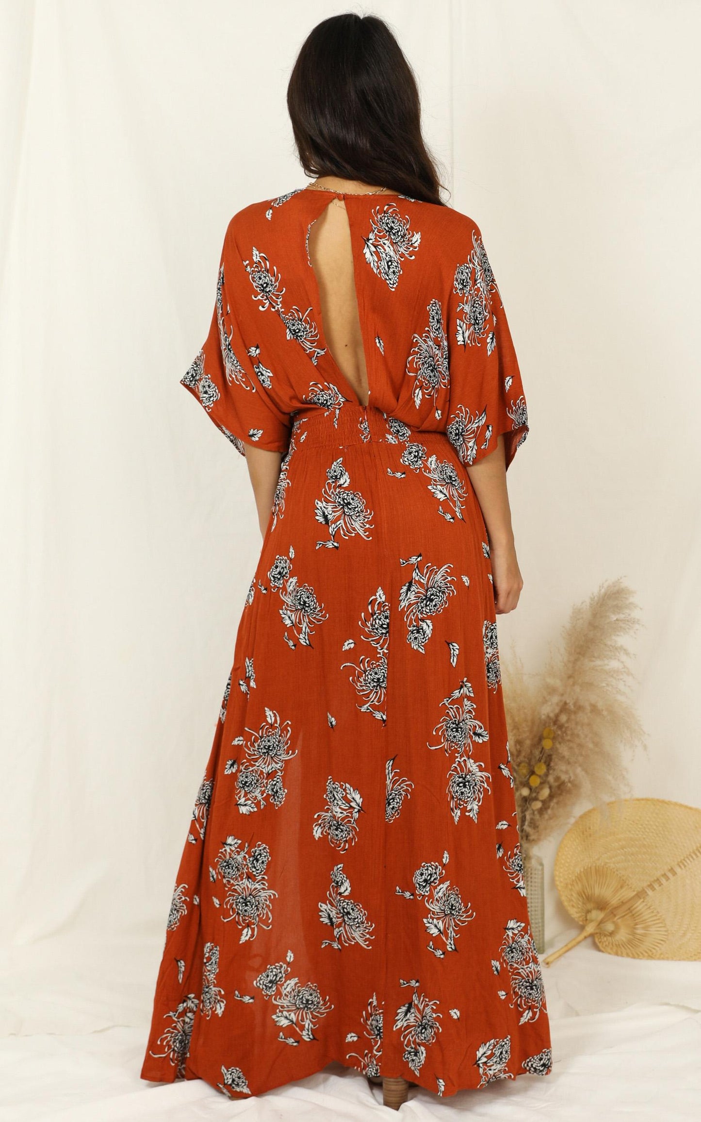 Vacay Ready Maxi Dress in Rust Floral