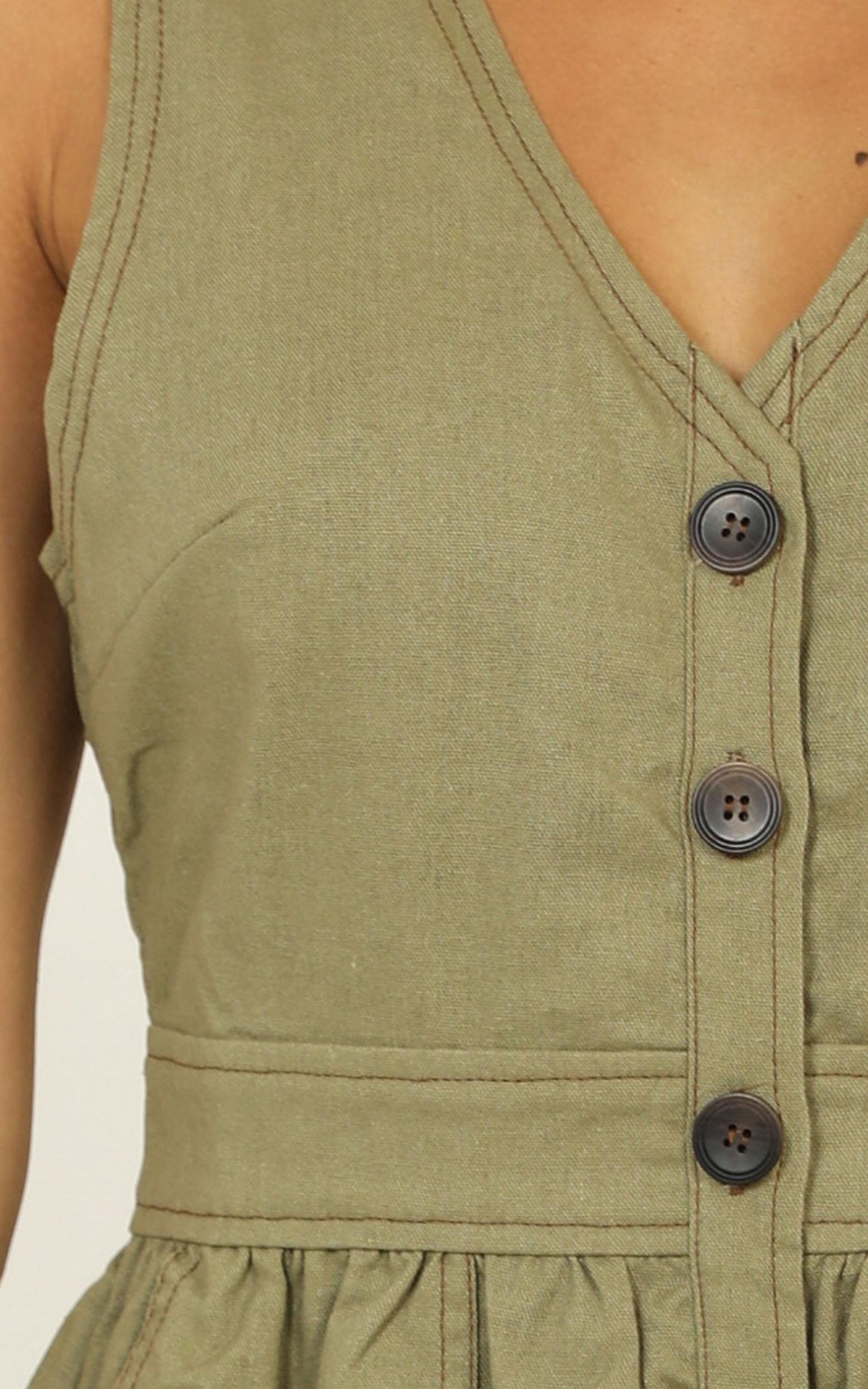 Arrive On Time Playsuit In Khaki Linen Look