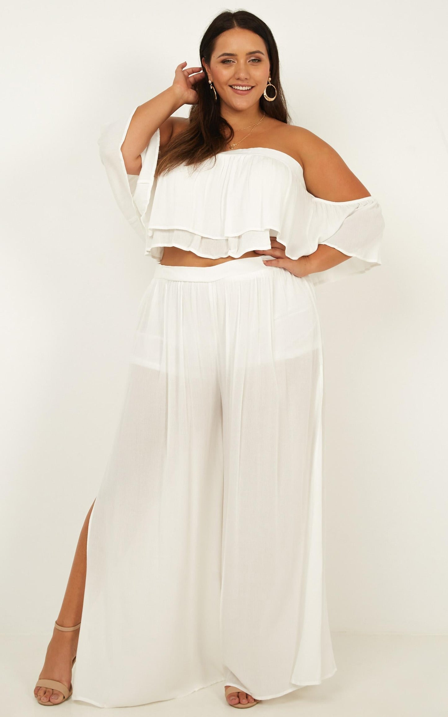 Daring Day Two Piece Set In White Linen Look