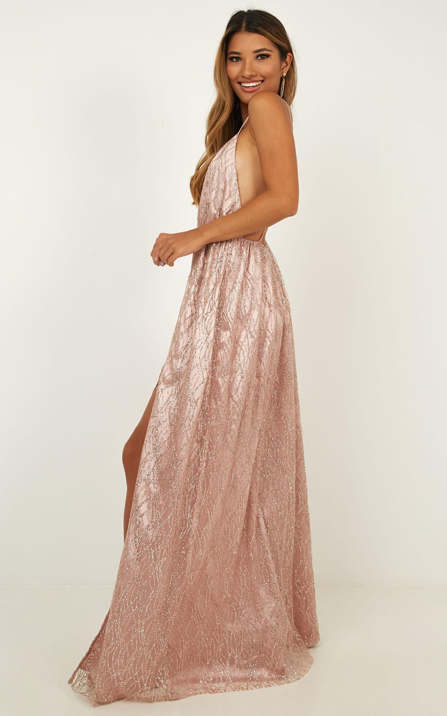 Pixi Love Maxi Dress In Blush Glitter