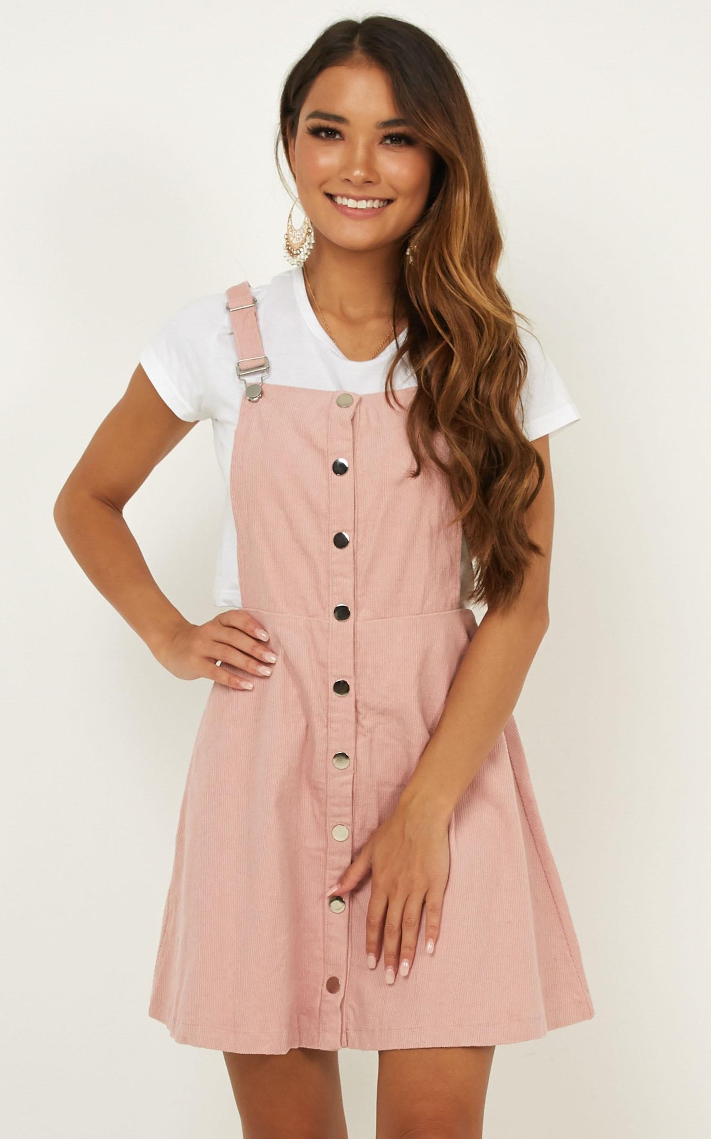 Not For Me Pinafore Dress In Blush Corduroy