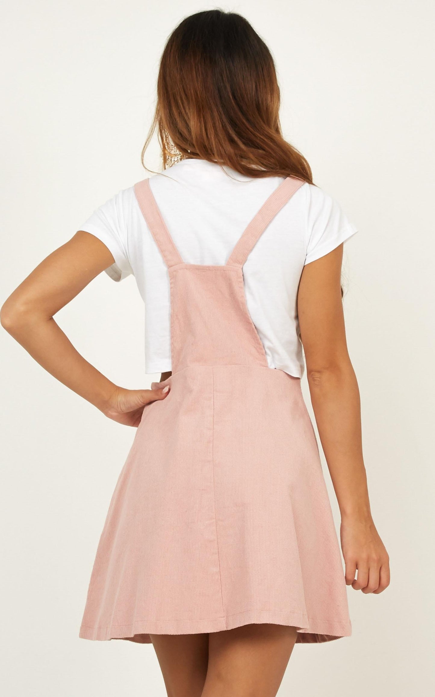Not For Me Pinafore Dress In Blush Corduroy