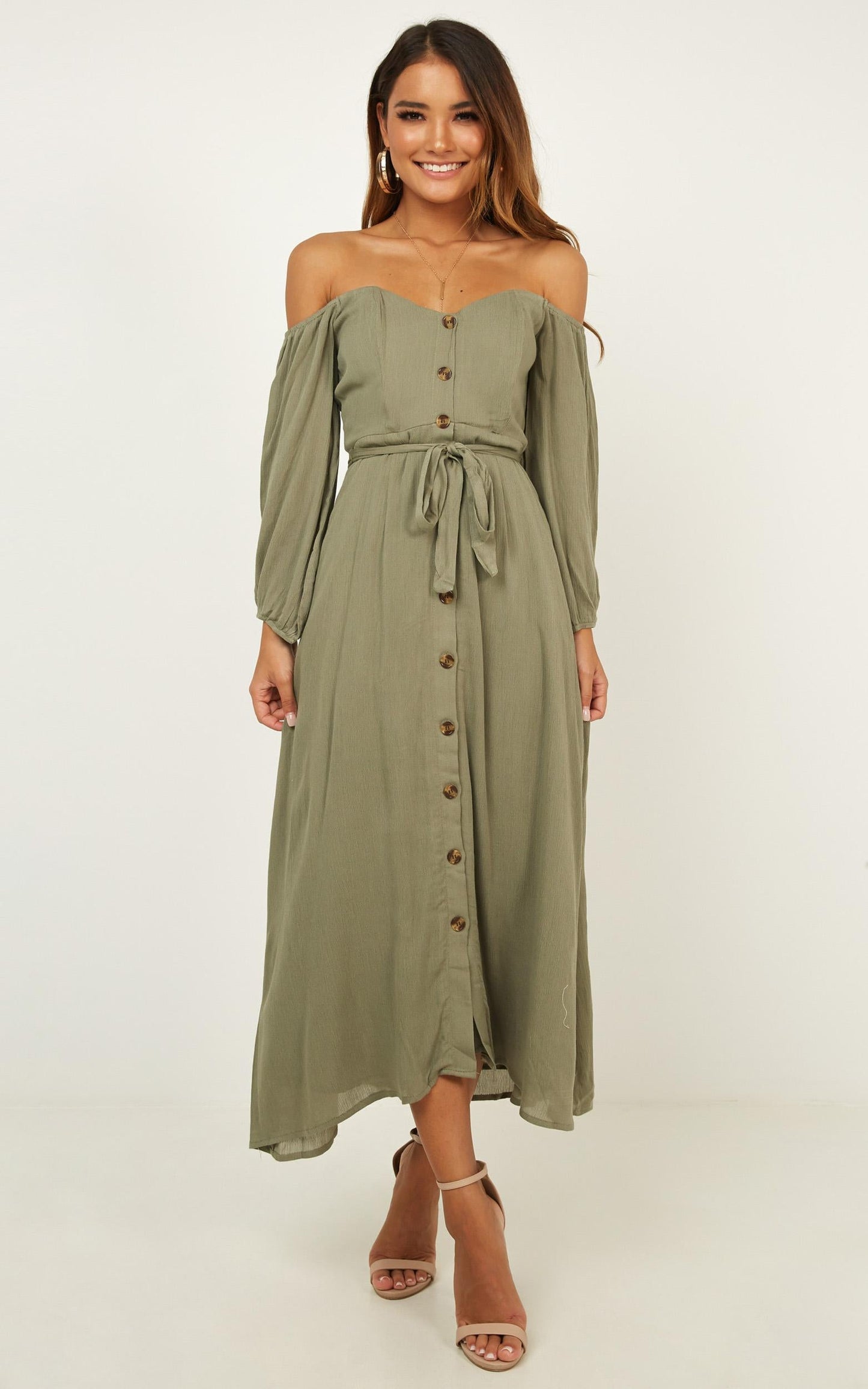 Sorrento Dreaming Dress in Khaki Linen Look