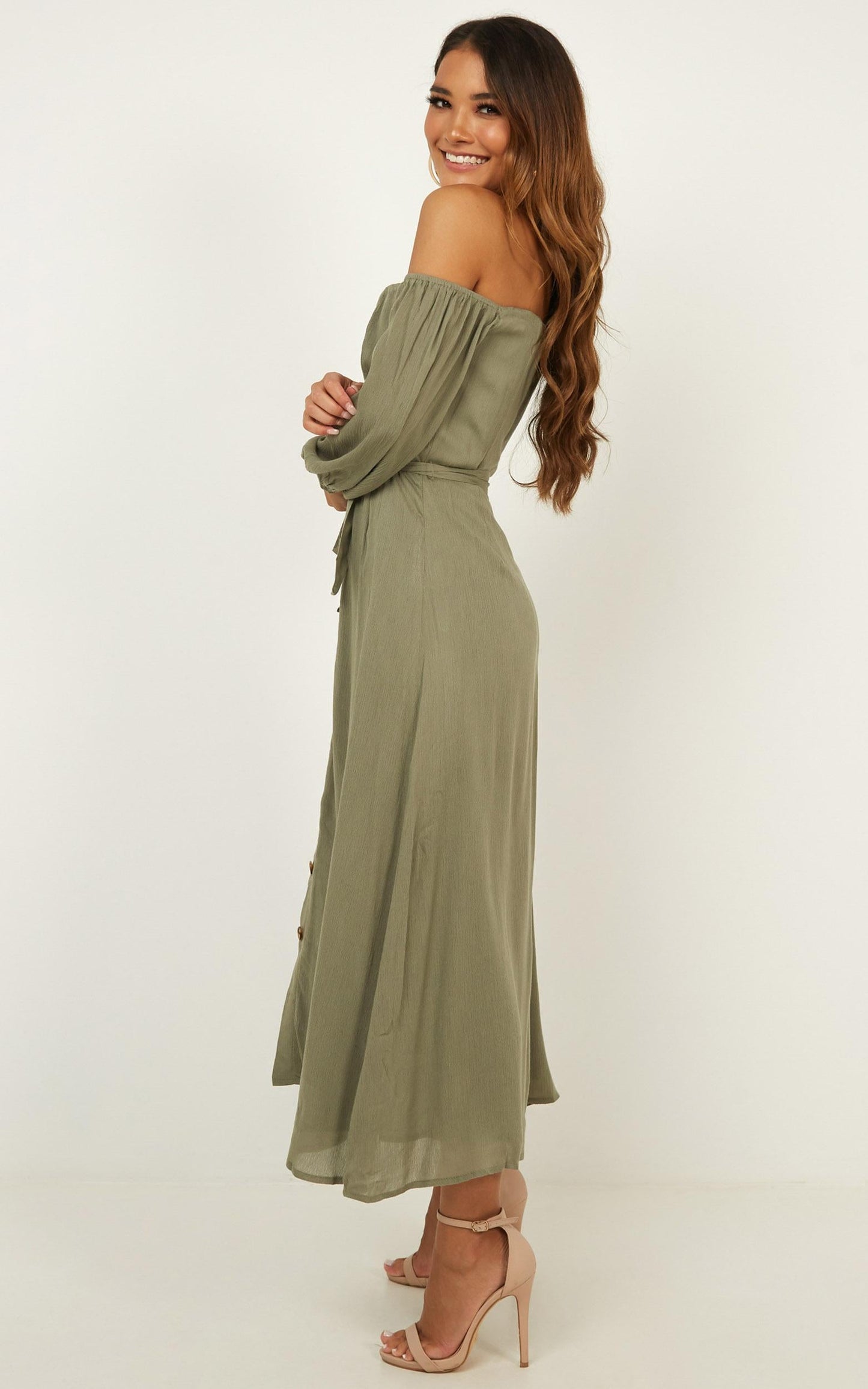 Sorrento Dreaming Dress in Khaki Linen Look