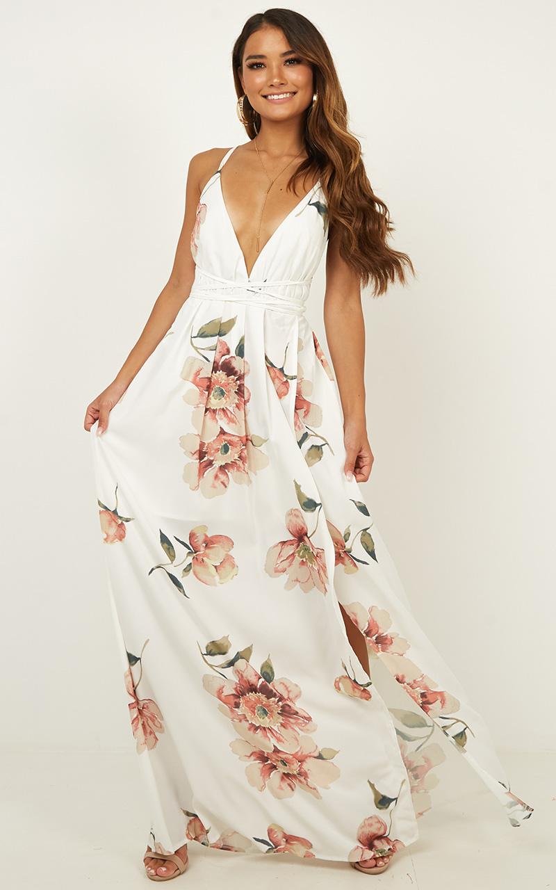 Shine Through Maxi Dress In White Floral