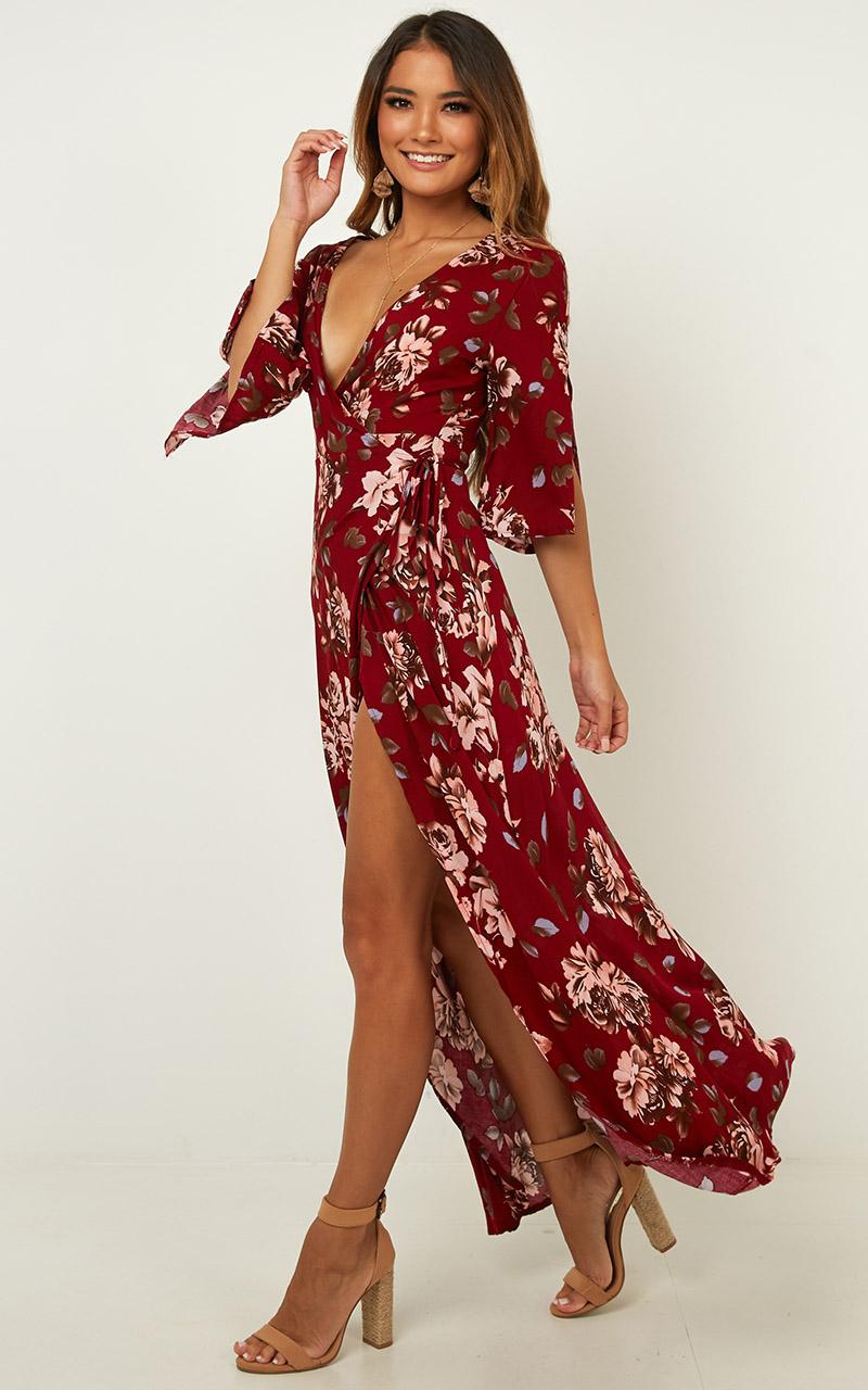 Slipped Away Dress In Wine Floral