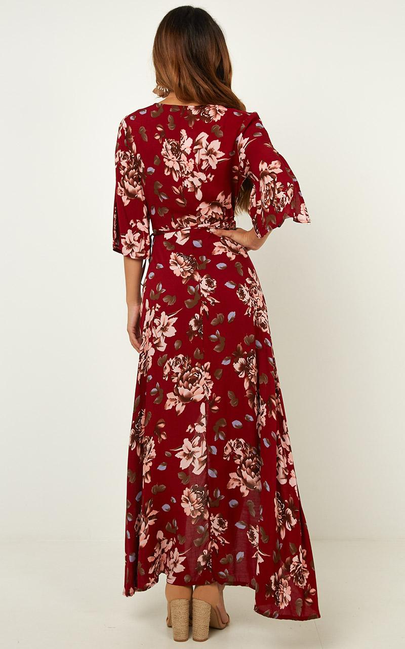 Slipped Away Dress In Wine Floral