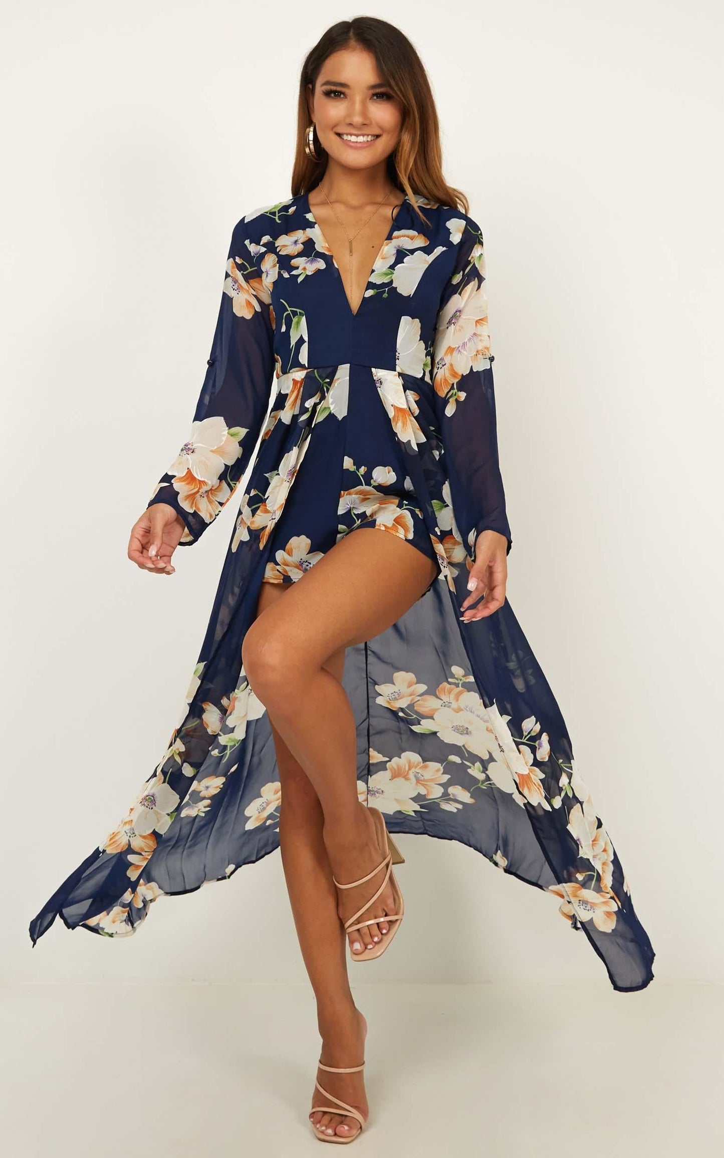 Steal The Show Playsuit In Navy Tropical Floral