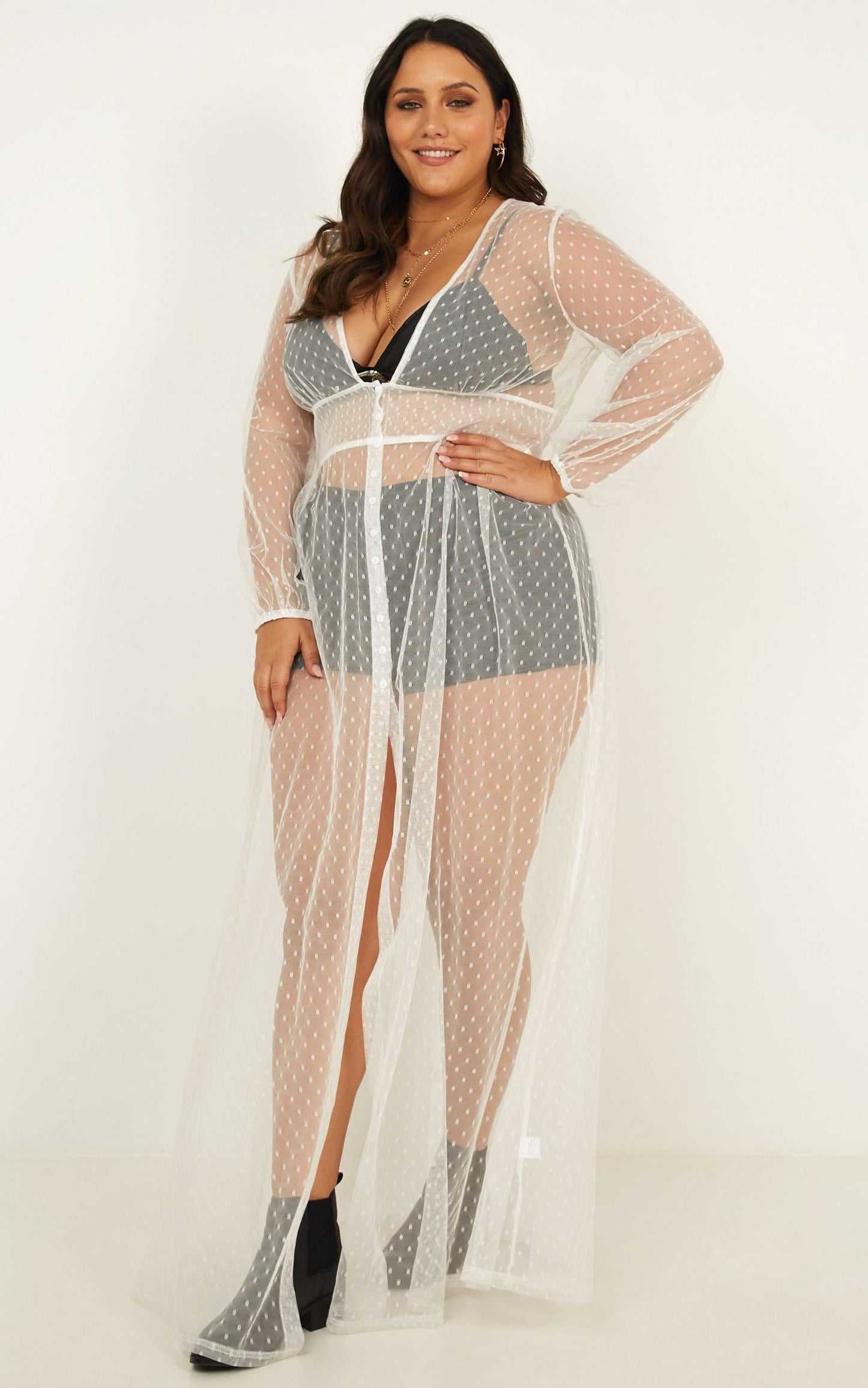 Crush On Me Maxi Dress In White Mesh