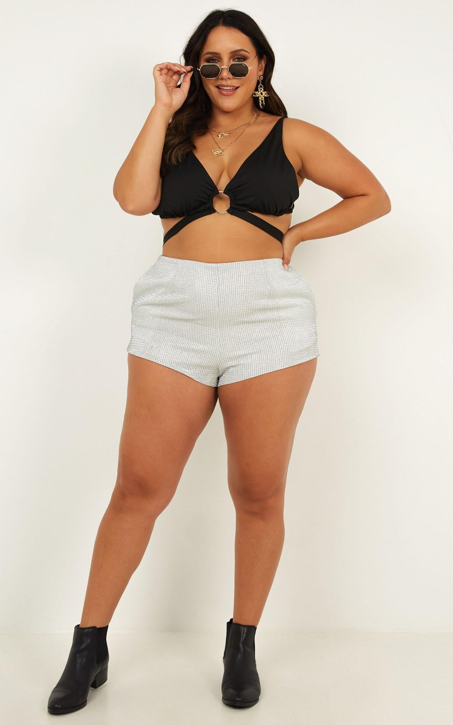 Bite It Shorts In Silver Metallic