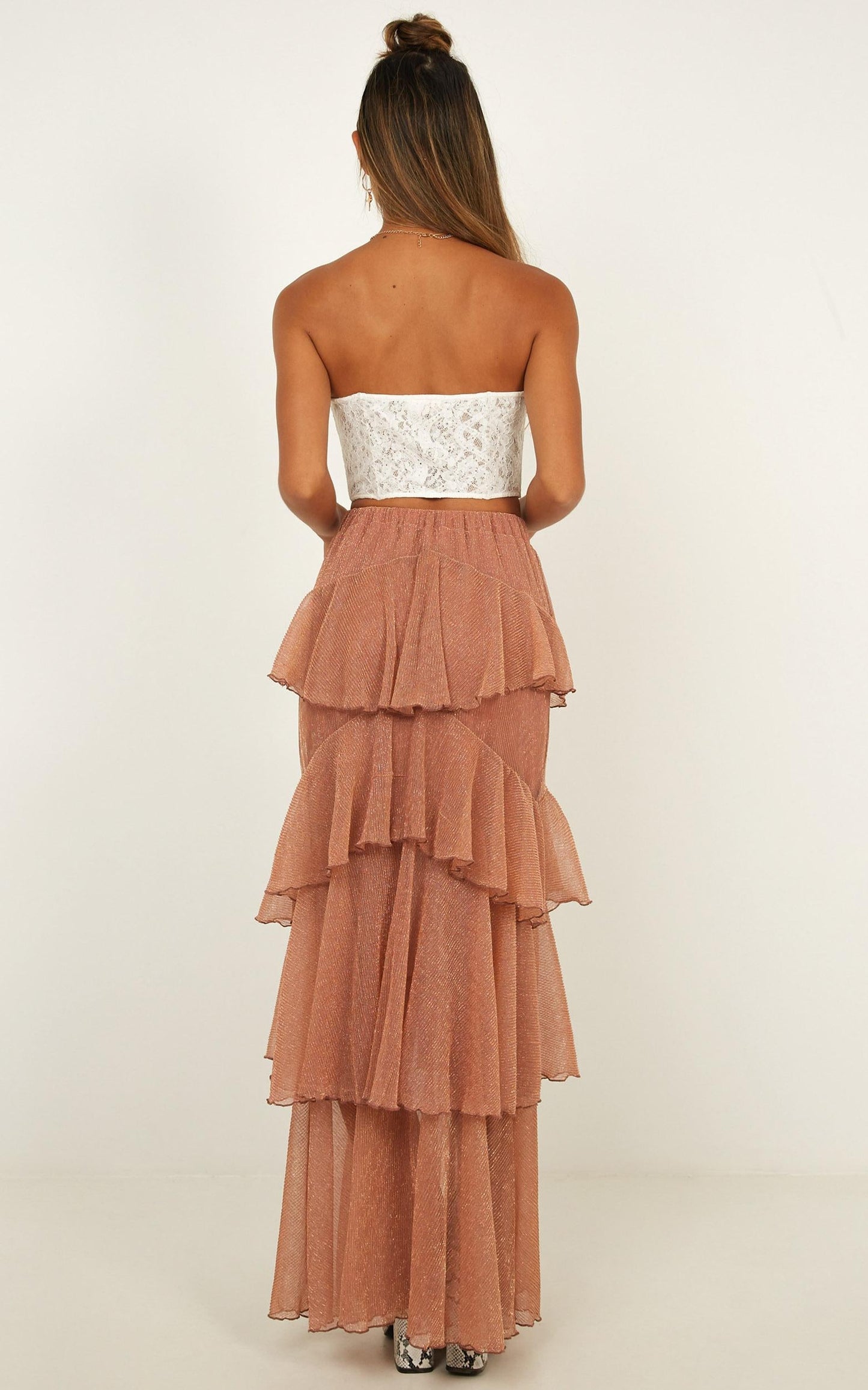 Storms And Saints Skirt In Rose Gold Mesh