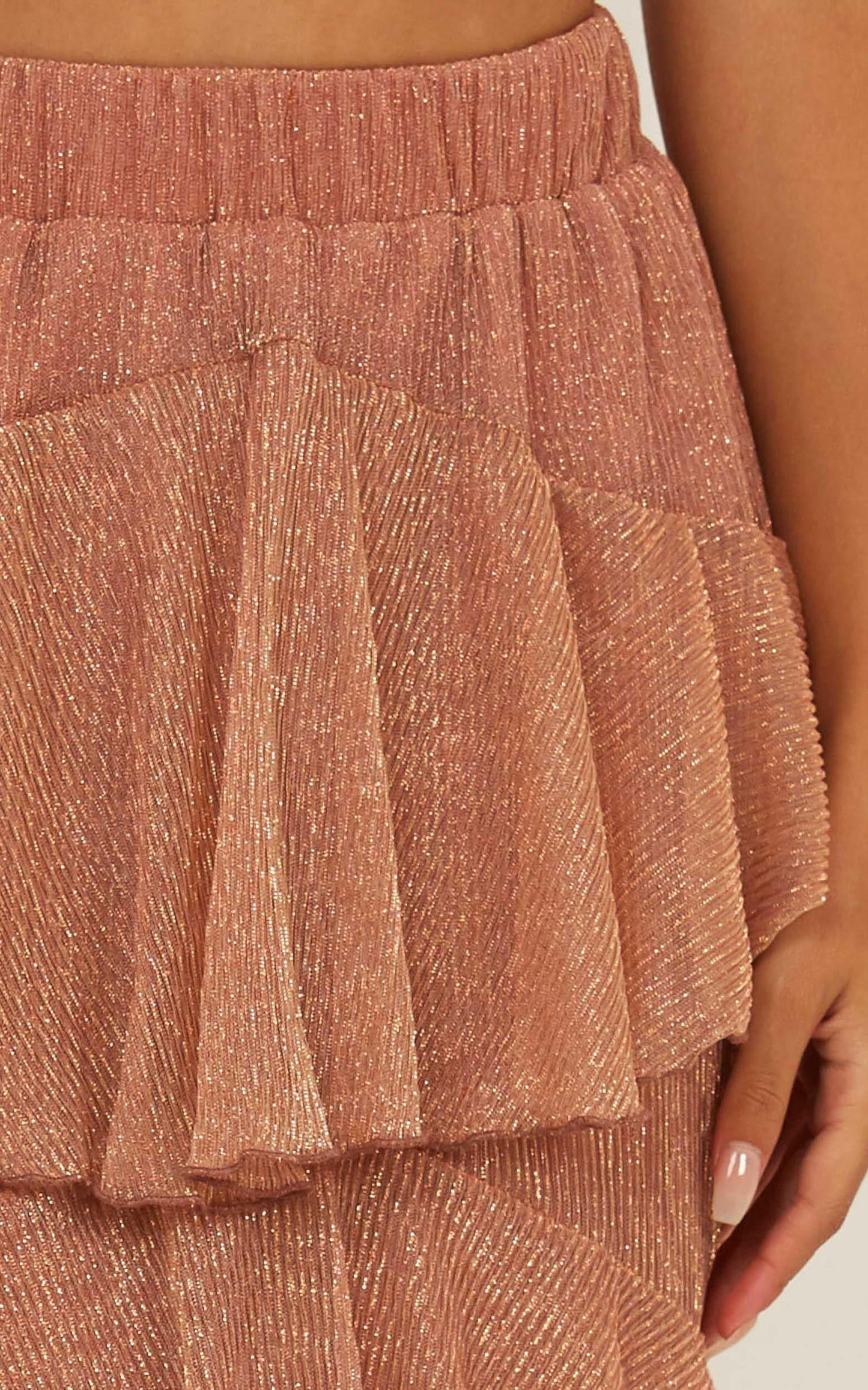 Storms And Saints Skirt In Rose Gold Mesh