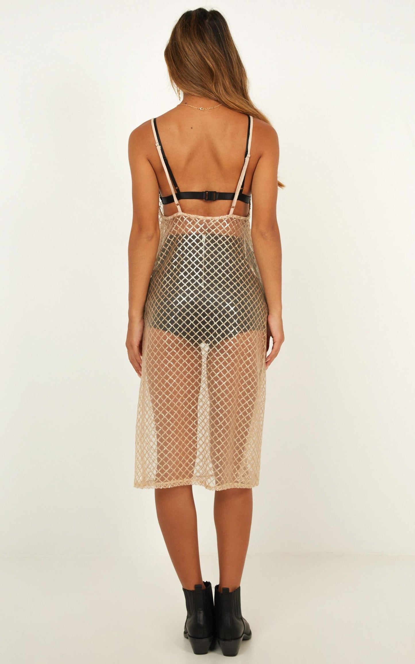 No Relief Dress In Champagne Sequin Mesh