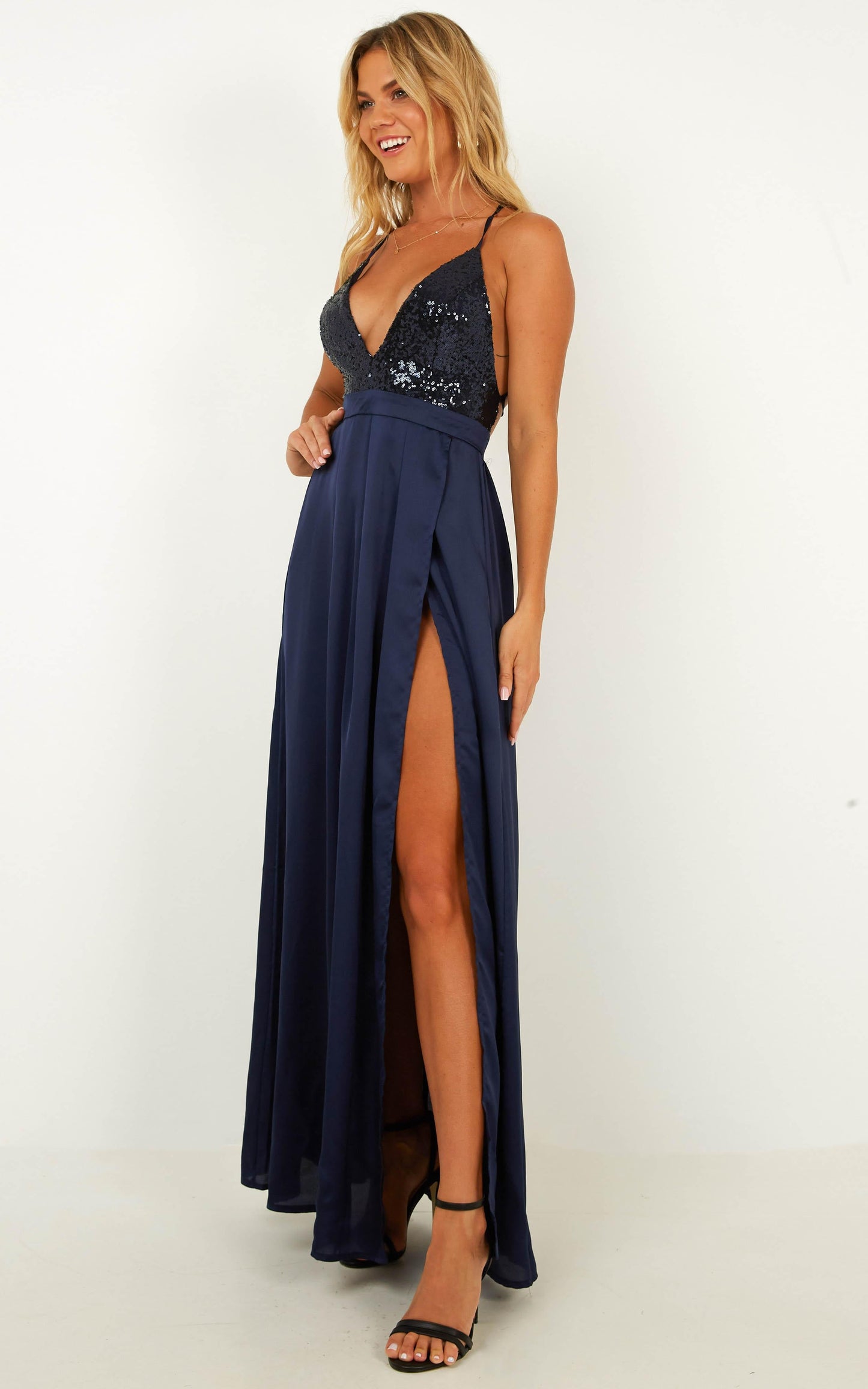 Looking Smart Maxi Dress In Navy Sequin