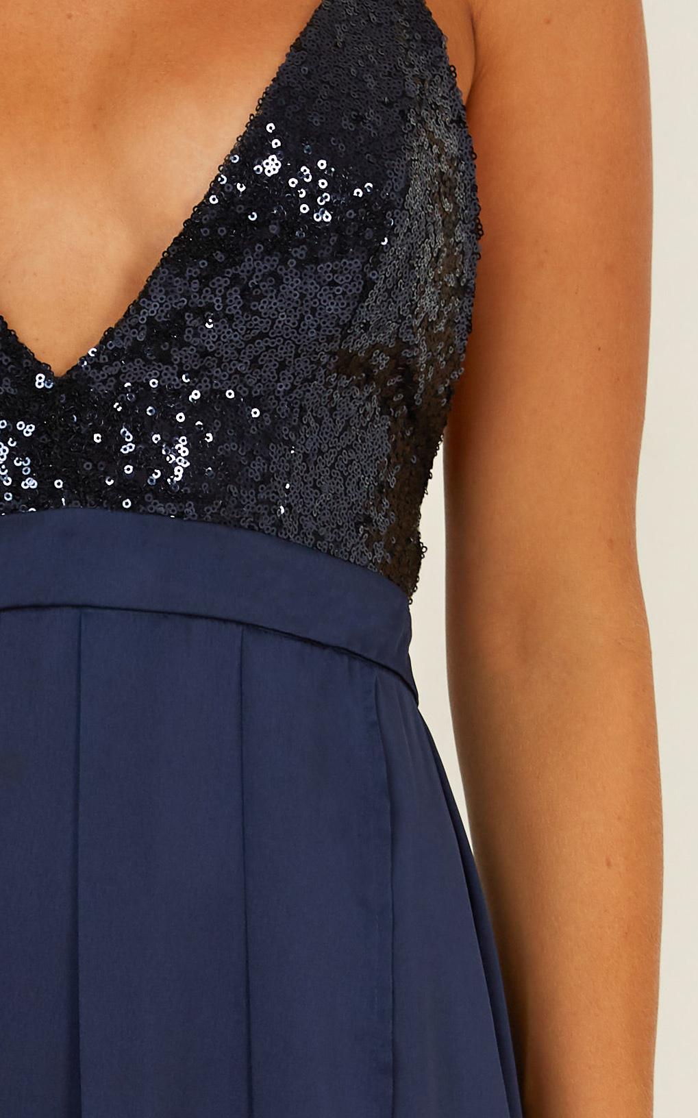 Looking Smart Maxi Dress In Navy Sequin