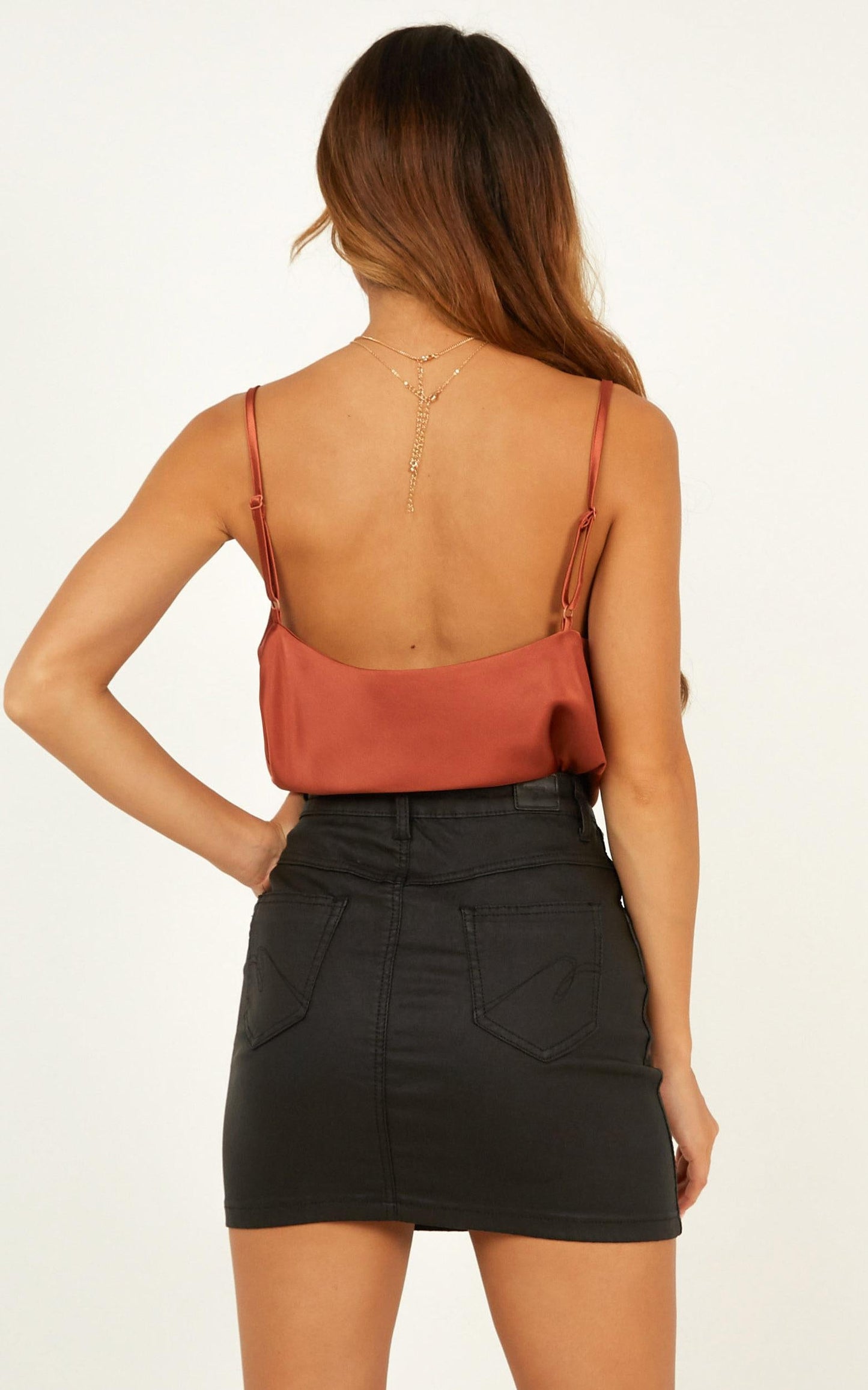 Straight Line Top in Rust Satin