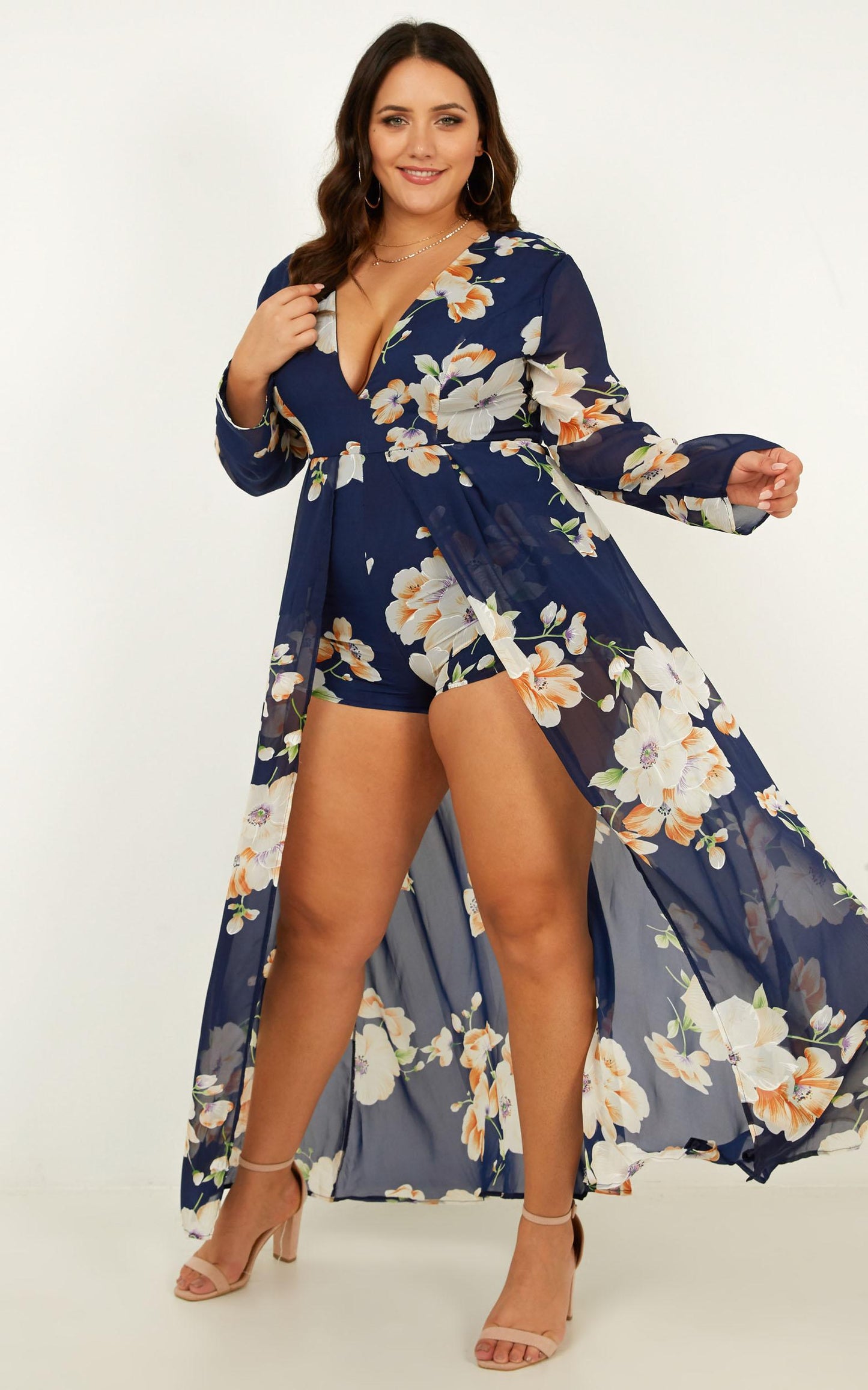 Steal The Show Playsuit In Navy Tropical Floral