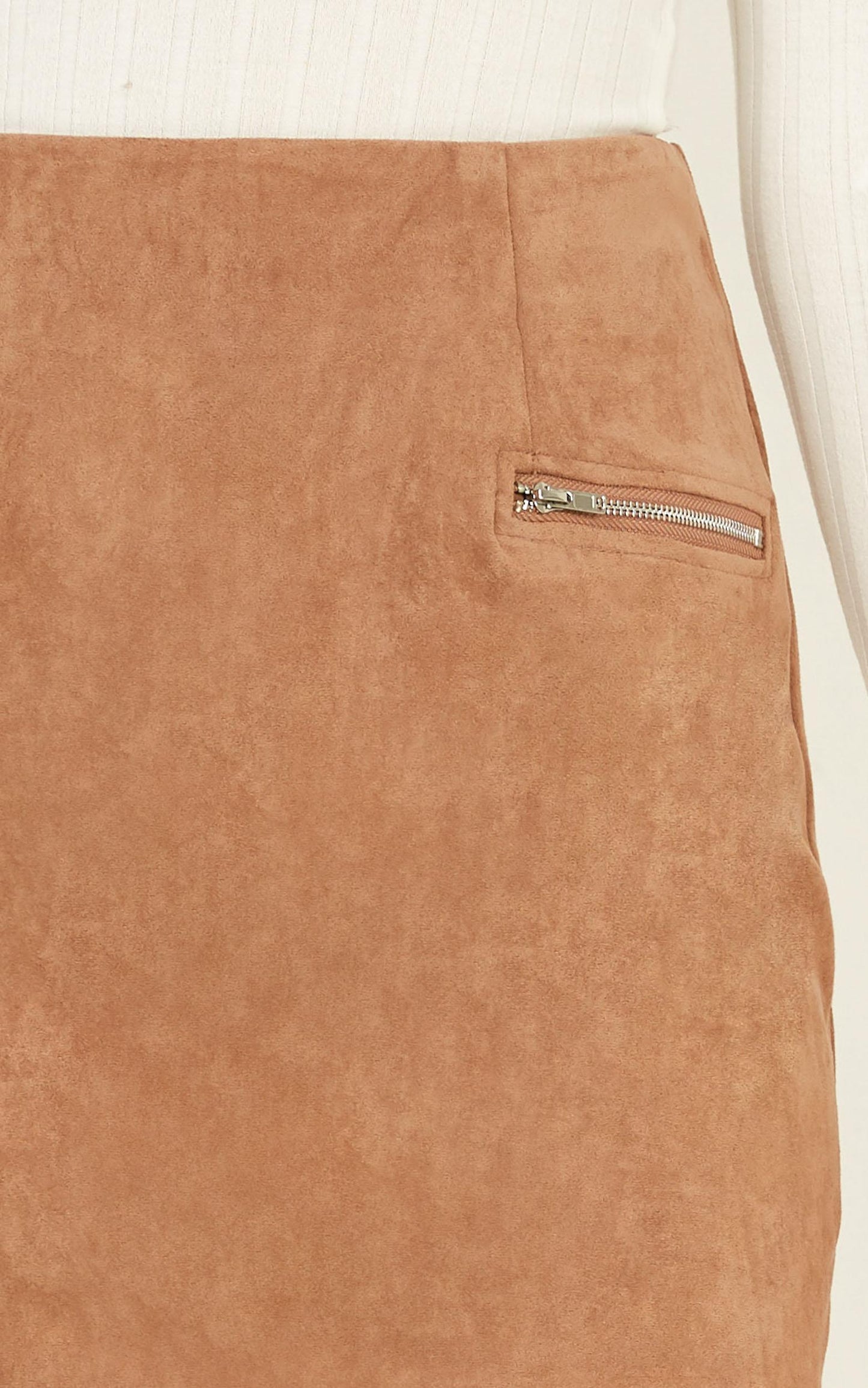 Wait In Line Skirt In Taupe Suedette