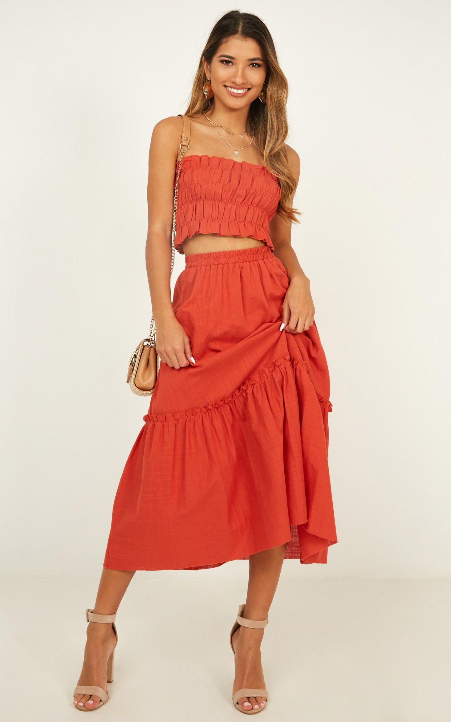 In Their Eyes Two Piece Set in Rust Linen Look