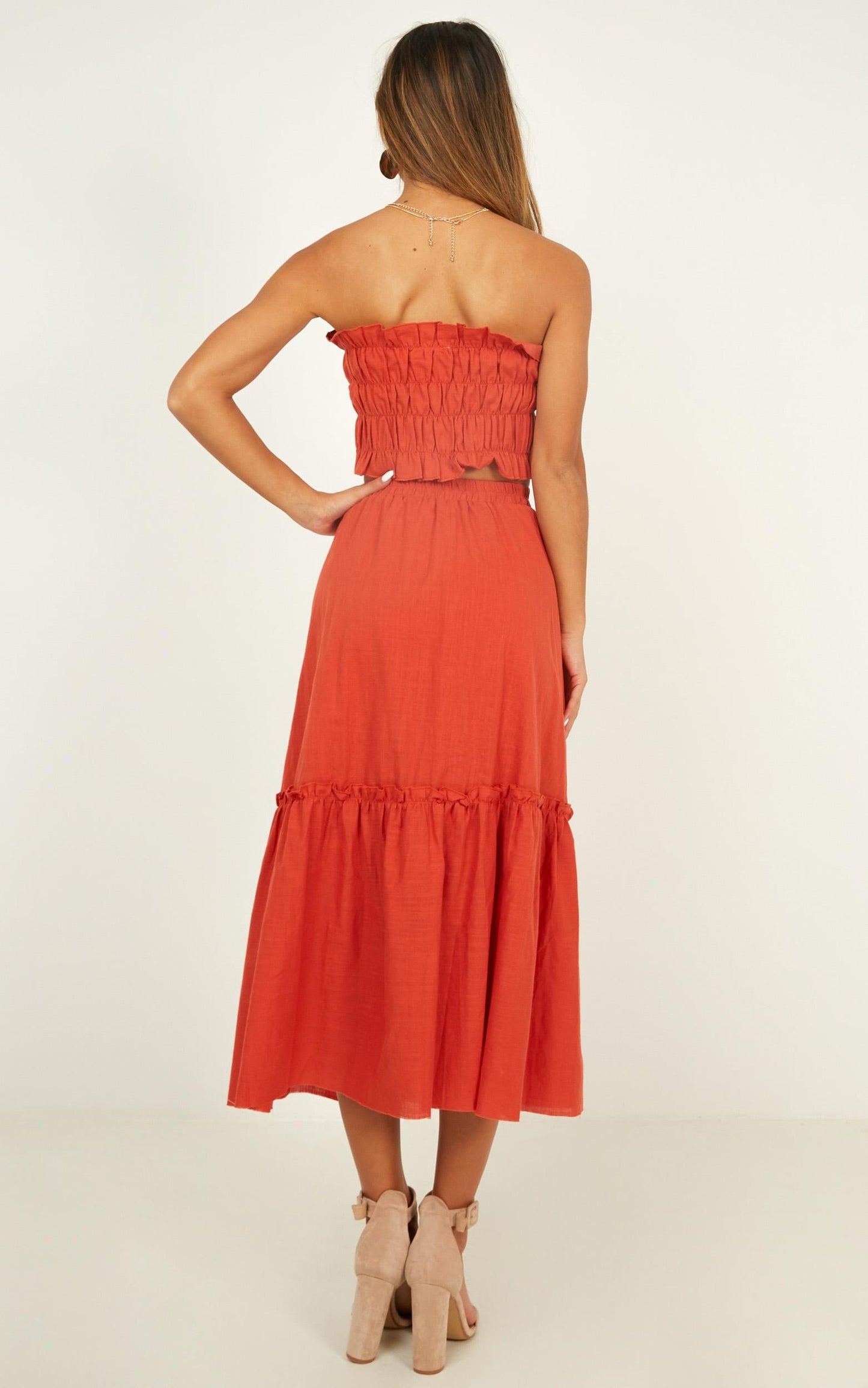 In Their Eyes Two Piece Set in Rust Linen Look