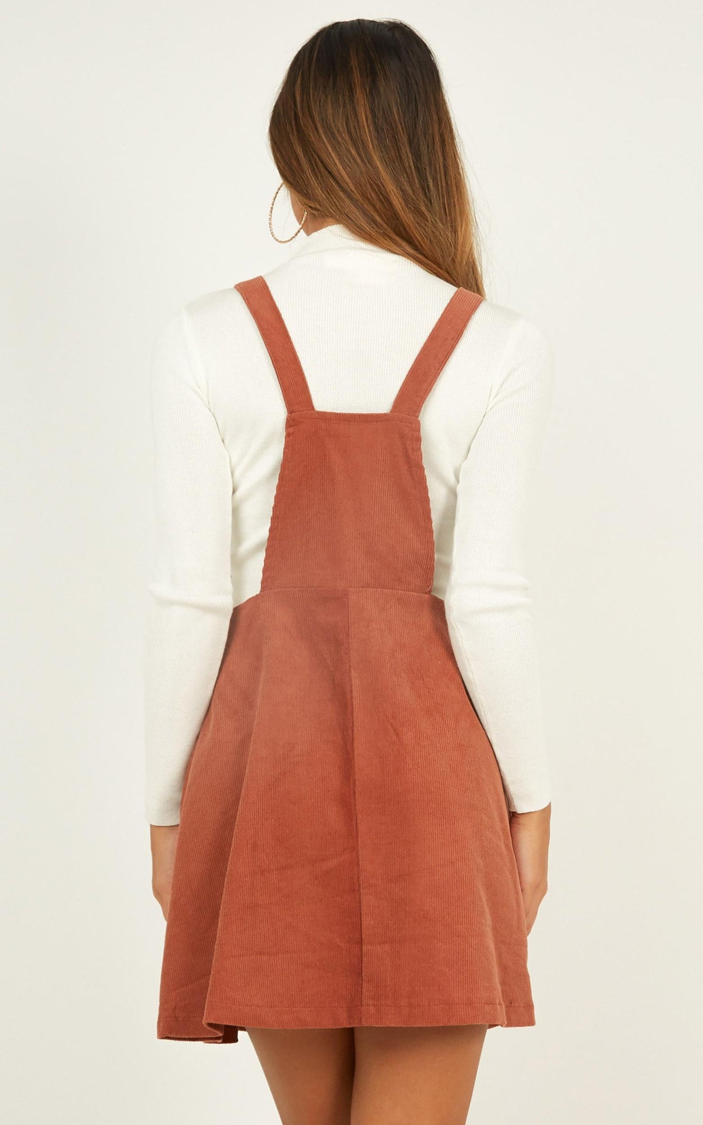 Not For Me Pinafore Dress In Rust Corduroy