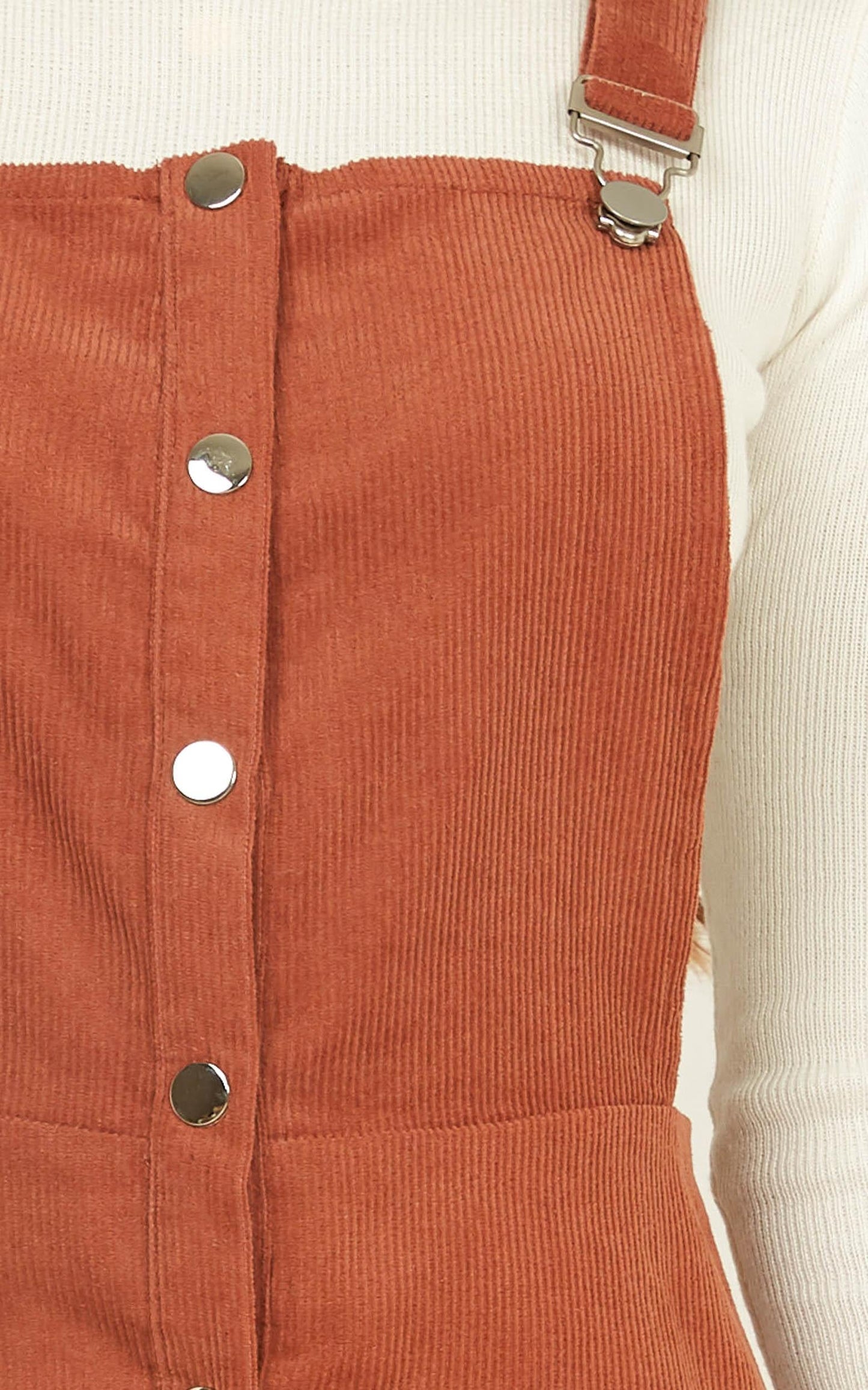 Not For Me Pinafore Dress In Rust Corduroy