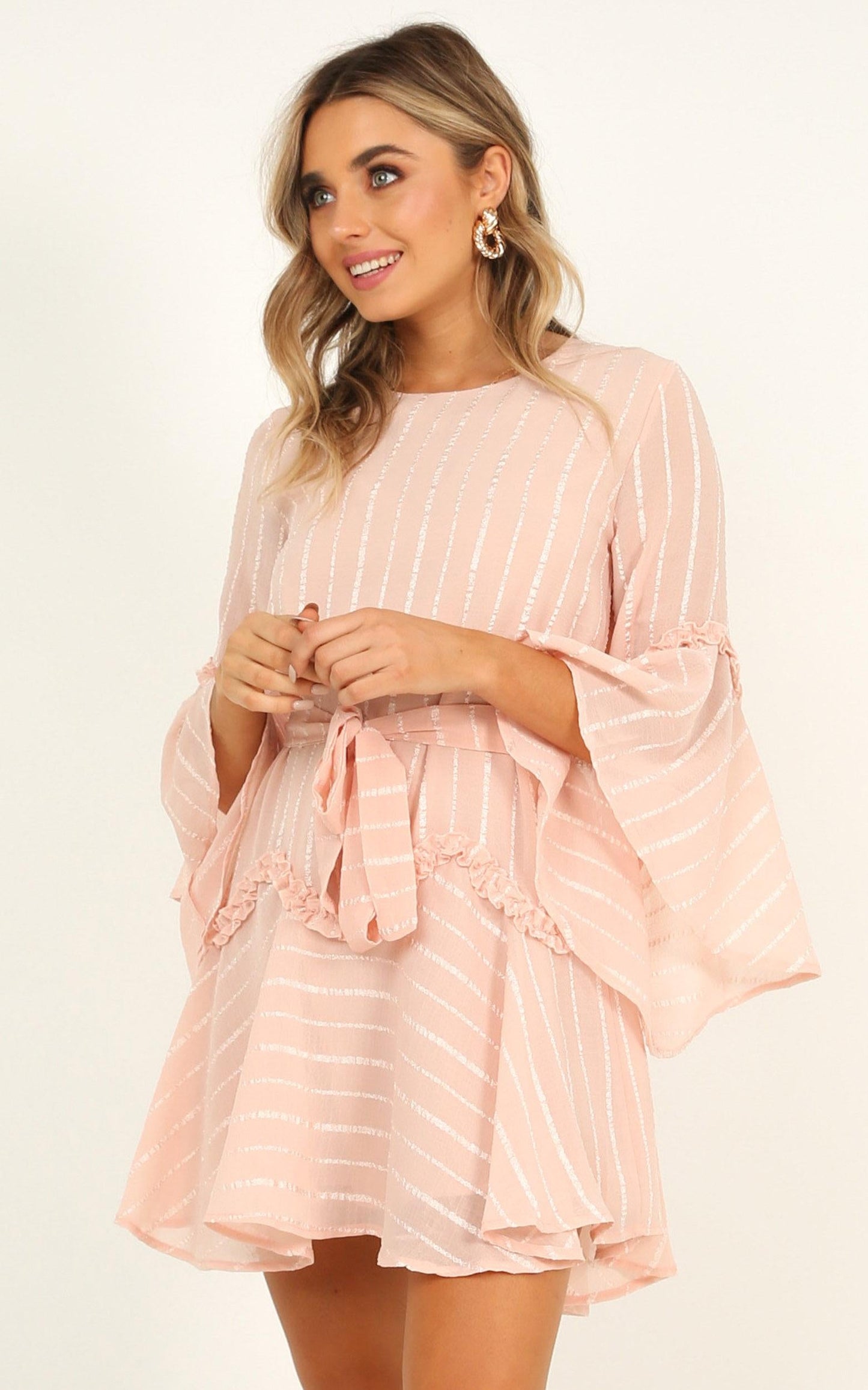 Slow Me Down Bell Sleeve Mini Dress in Blush