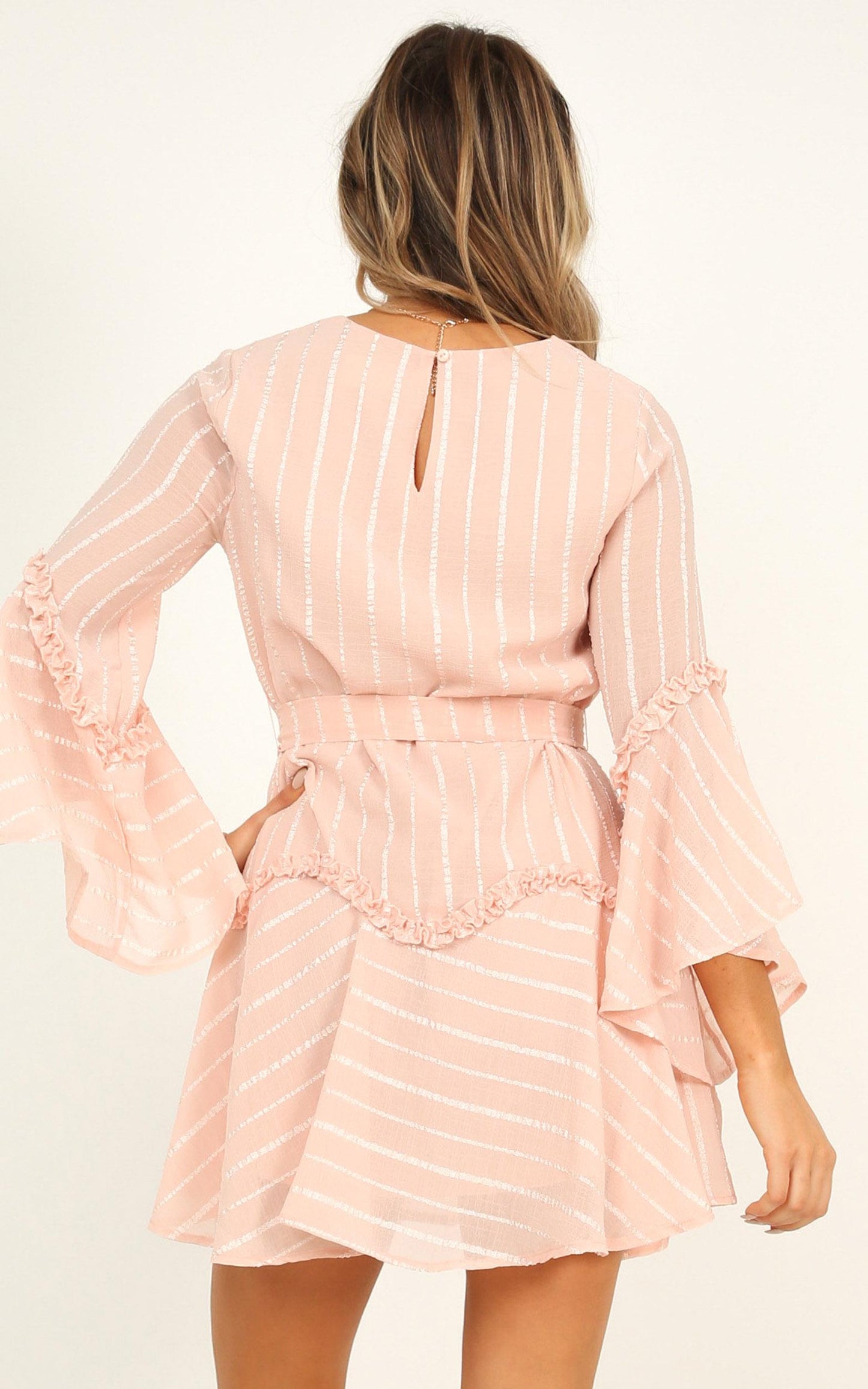 Slow Me Down Bell Sleeve Mini Dress in Blush