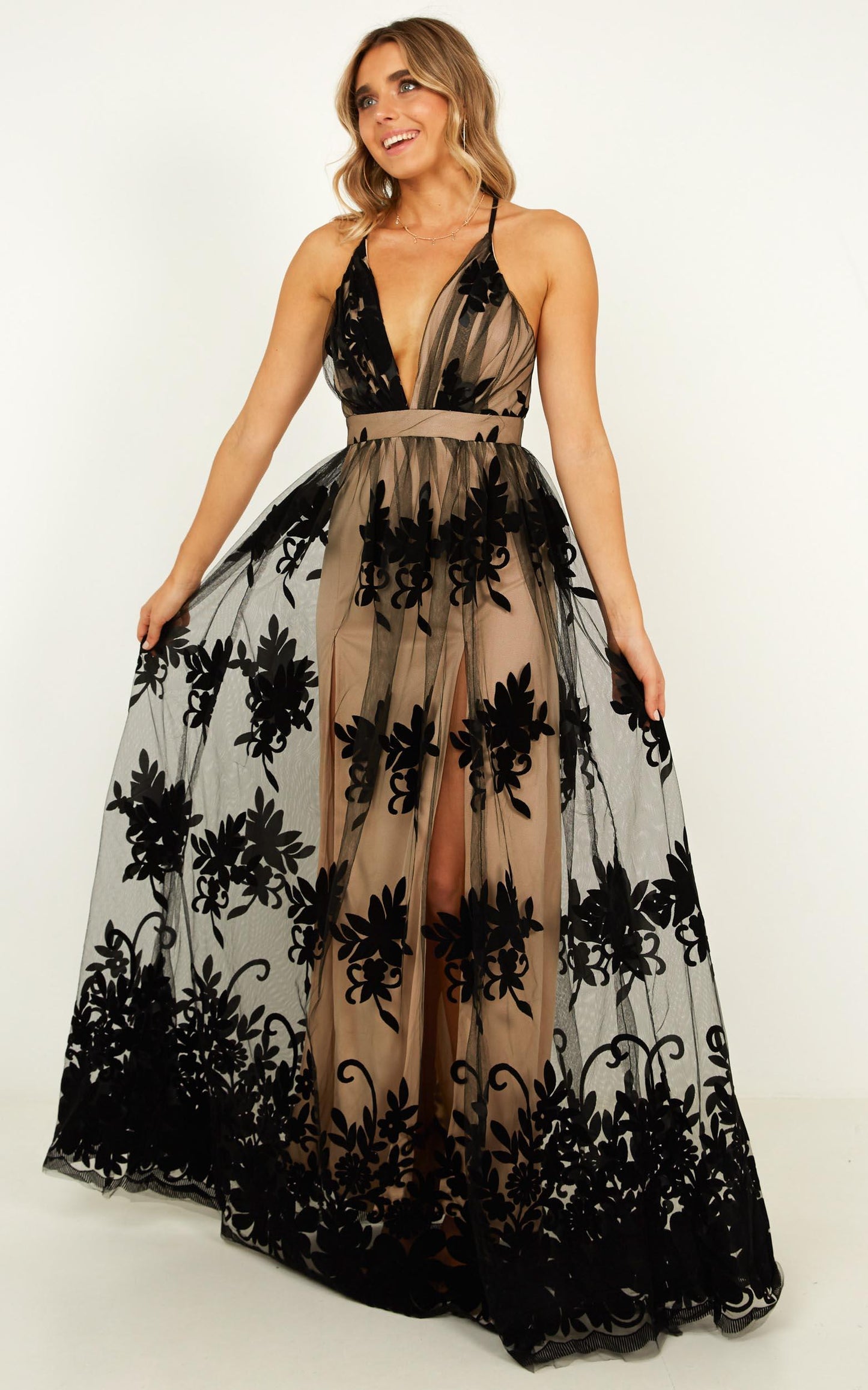 Promenade Maxi Dress in Black And Nude
