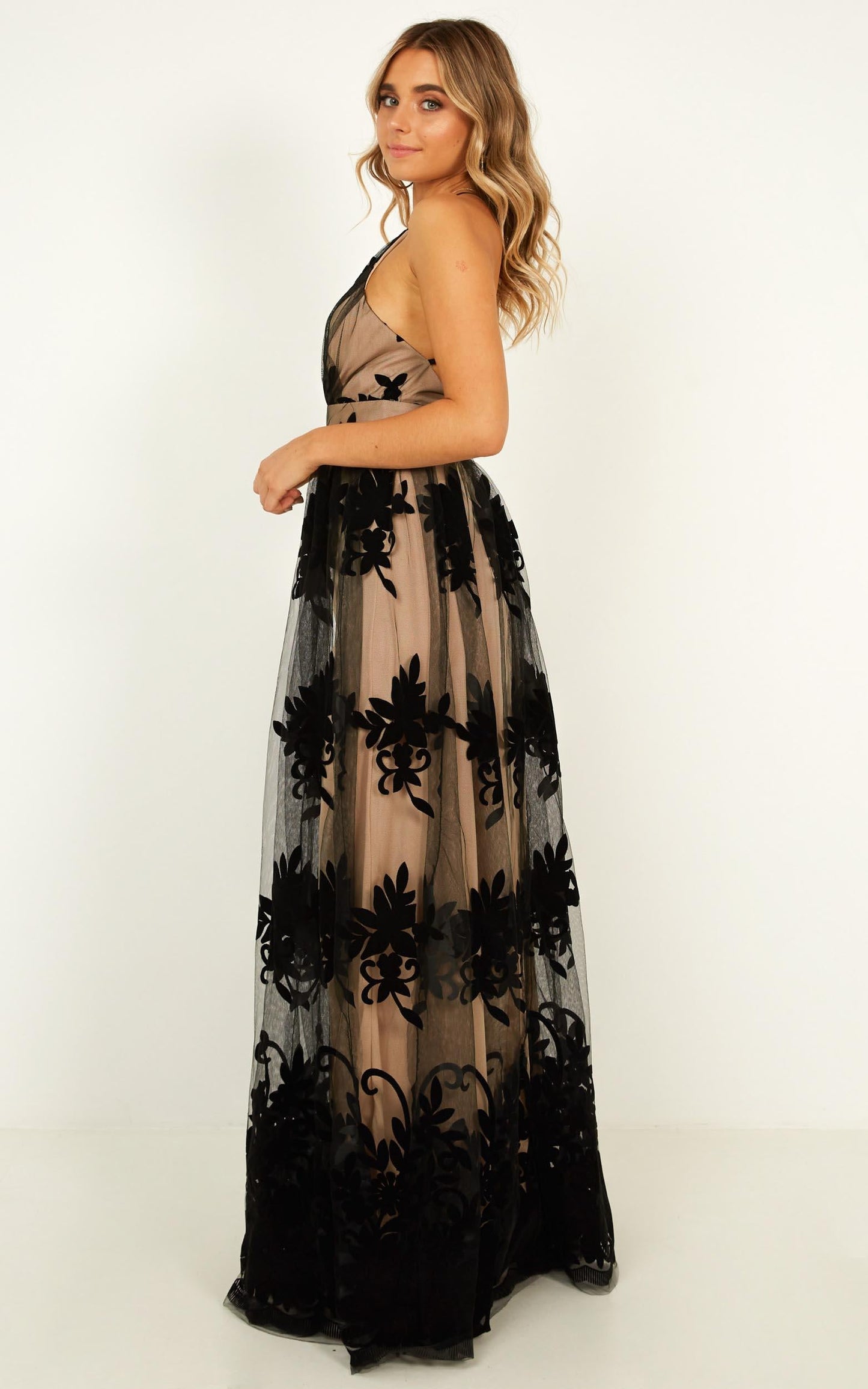 Promenade Maxi Dress in Black And Nude