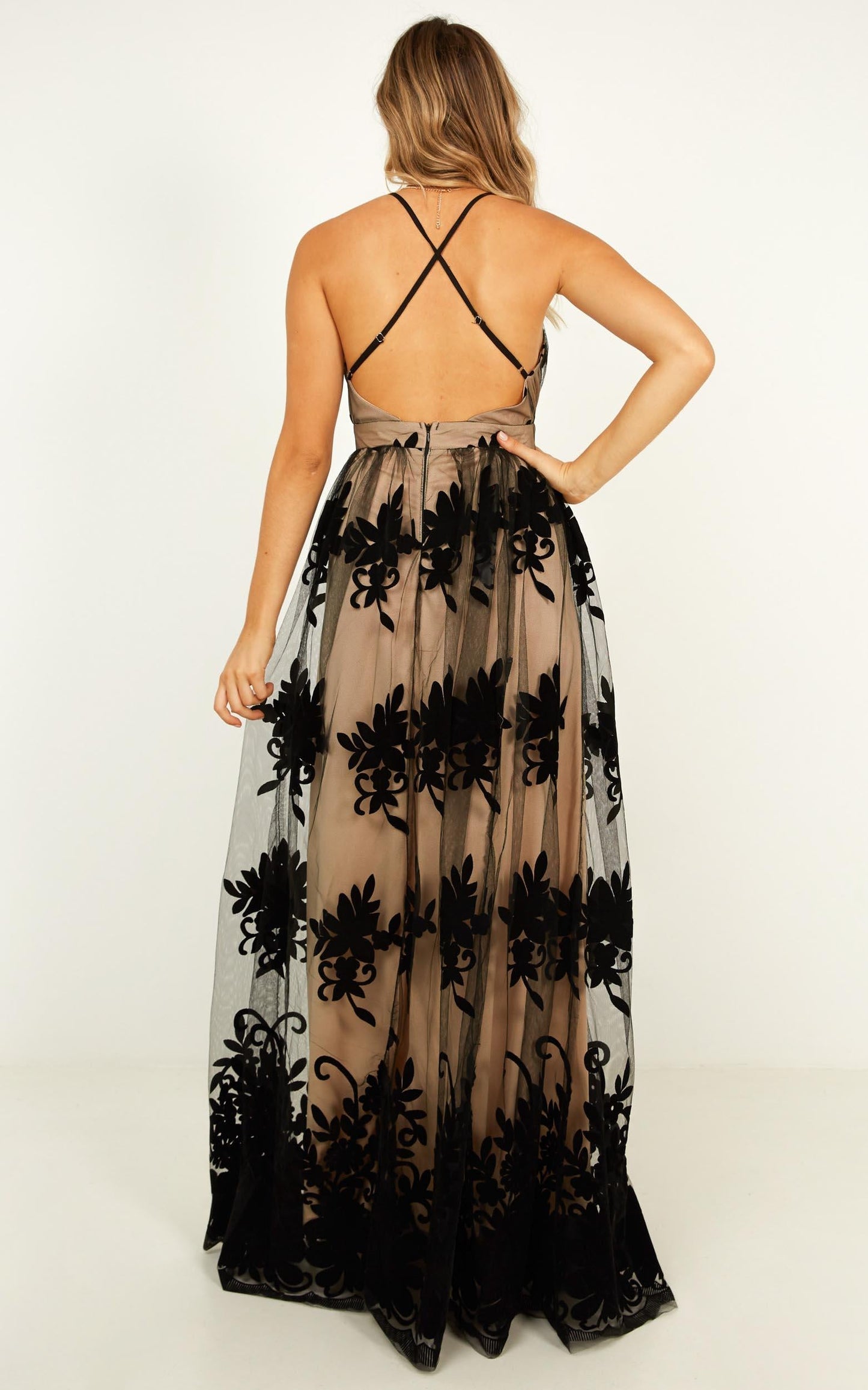 Promenade Maxi Dress in Black And Nude