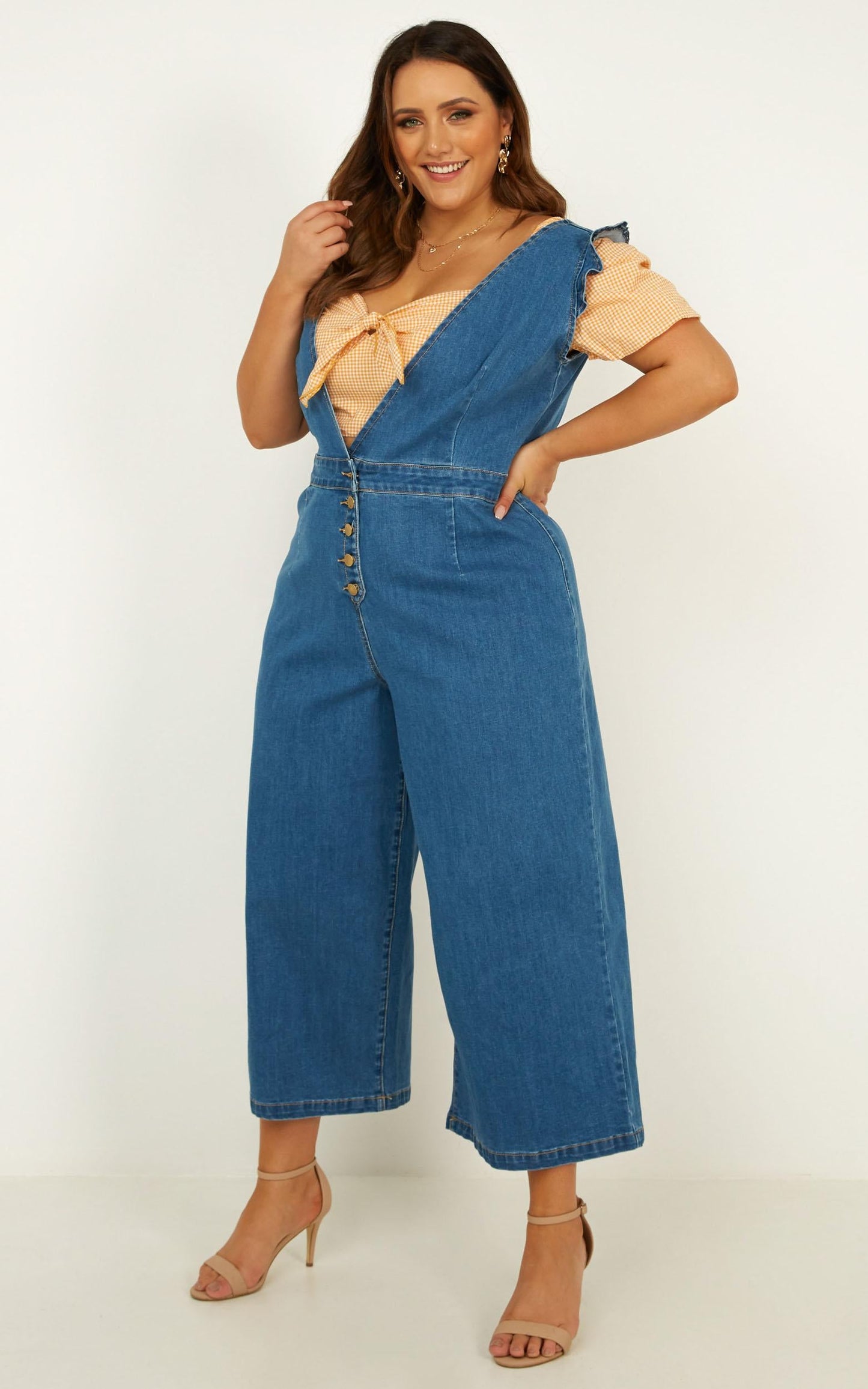 Enough To Love Denim Jumpsuit In Mid Wash