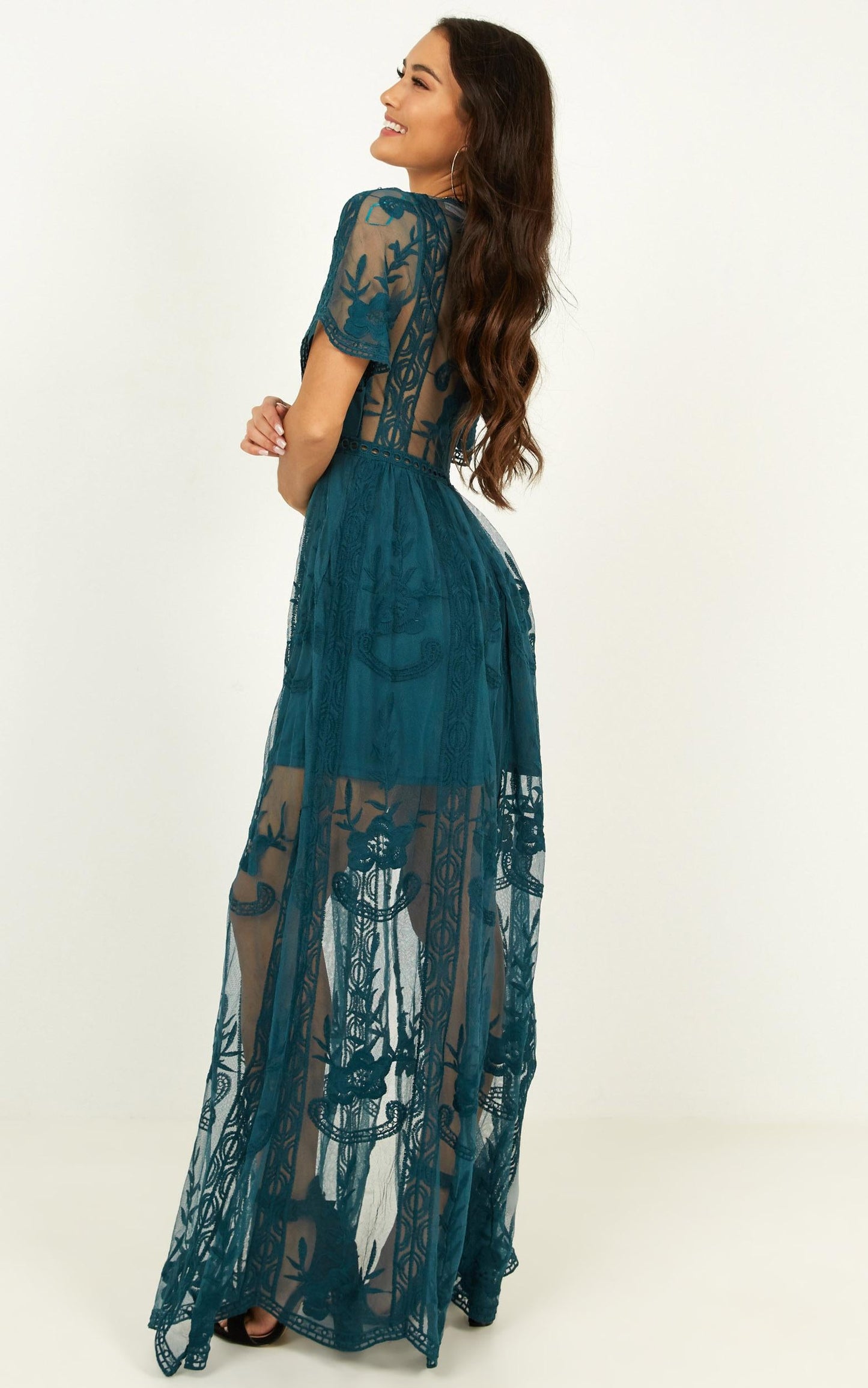 Love Spell Maxi Dress In Emerald Lace
