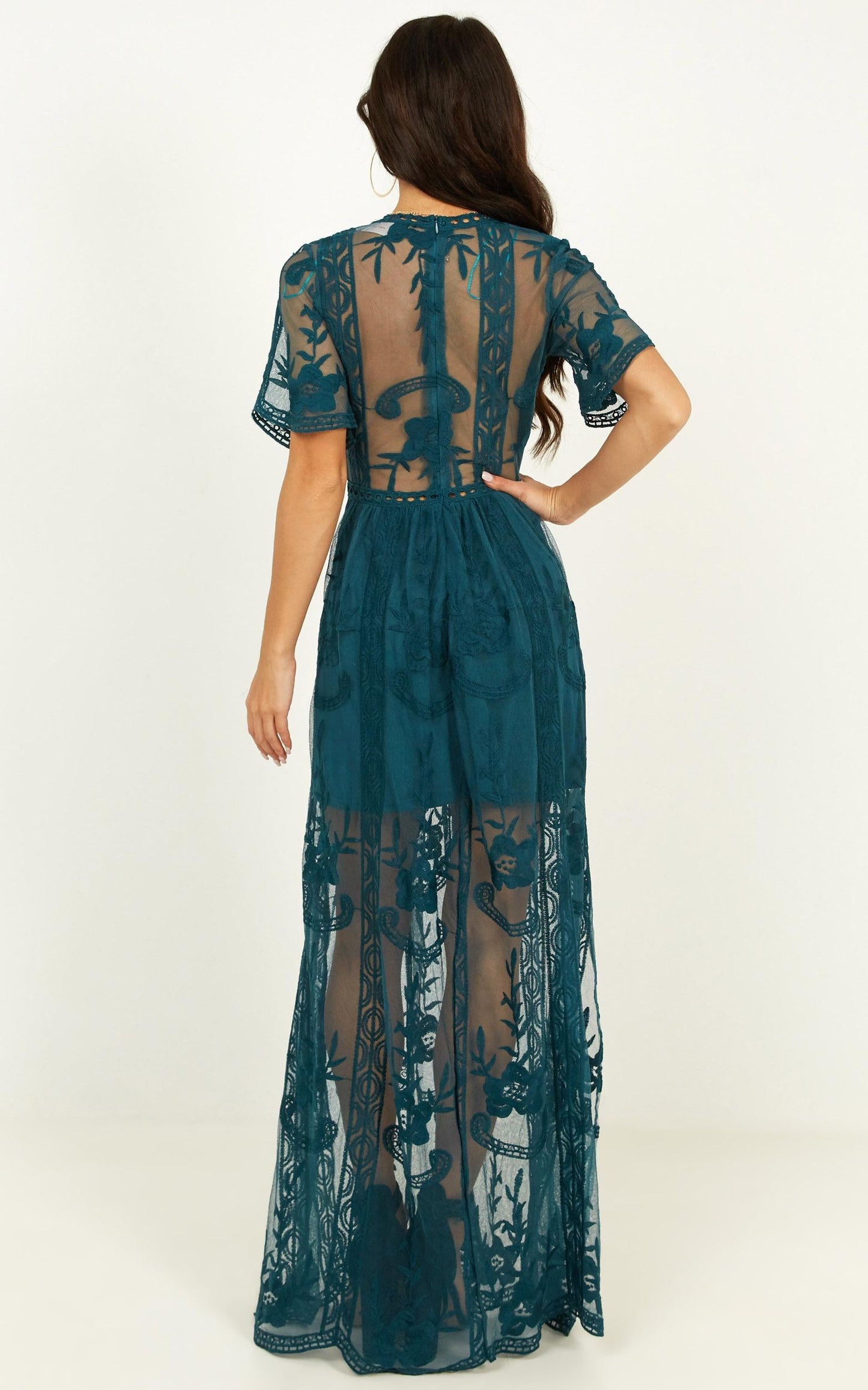 Love Spell Maxi Dress In Emerald Lace