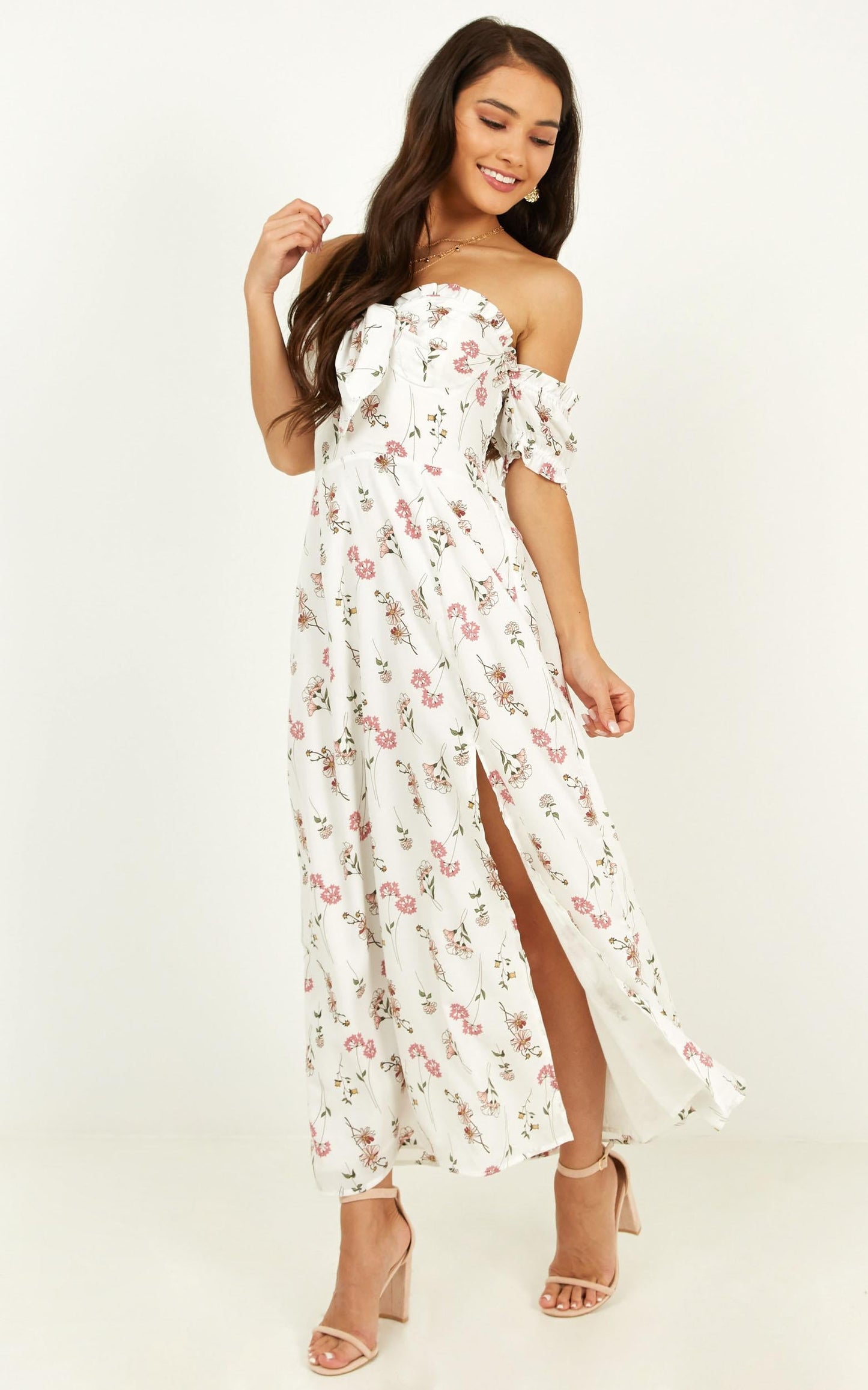 More For Me Dress In White Floral