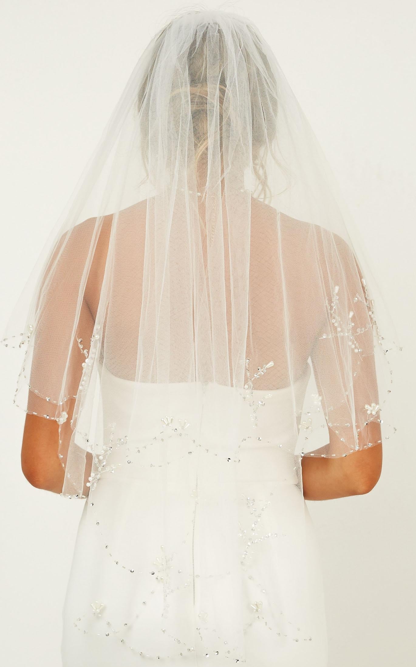 Say The Word Veil In White With Pearl Embellishment