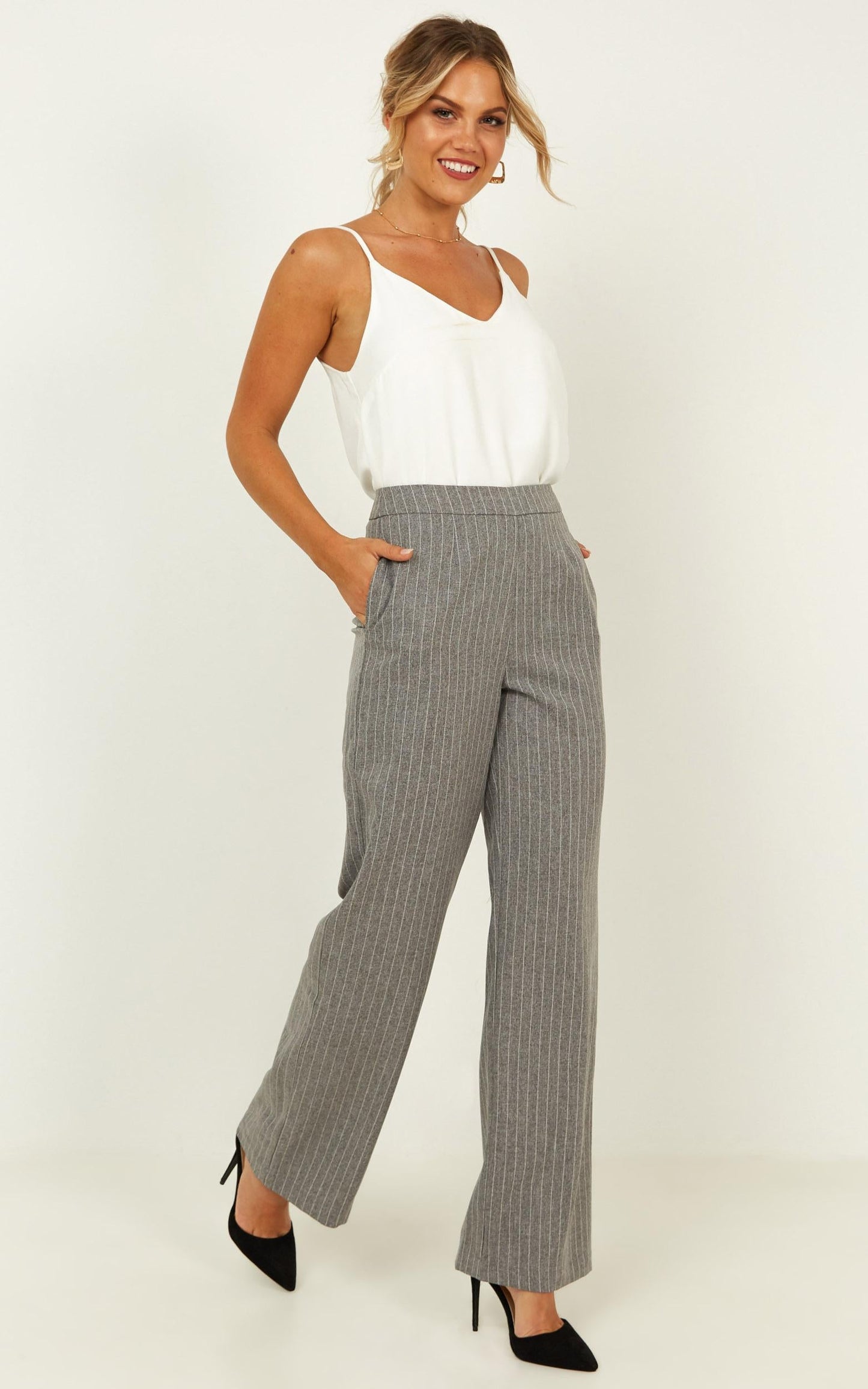 Keep It Short Pants In Grey Pin Stripe