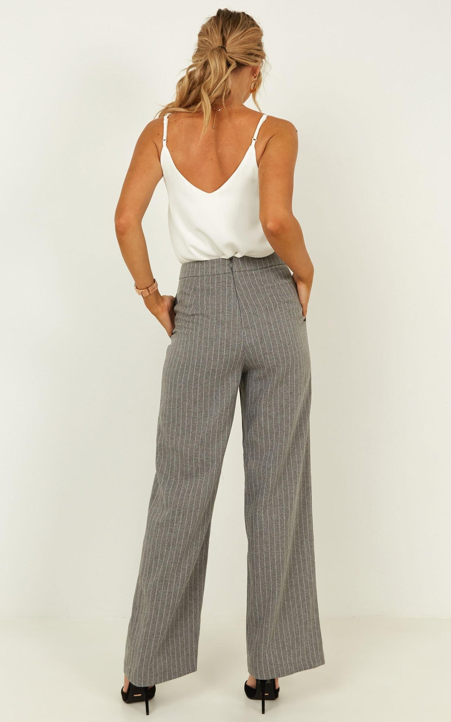 Keep It Short Pants In Grey Pin Stripe