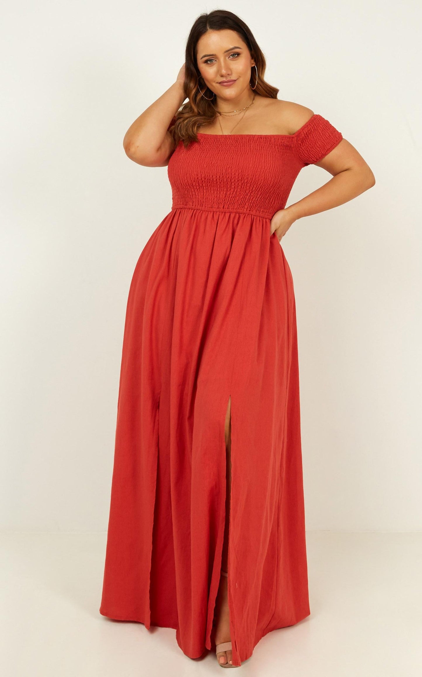 Game Changing Maxi Dress In Rust Linen Look
