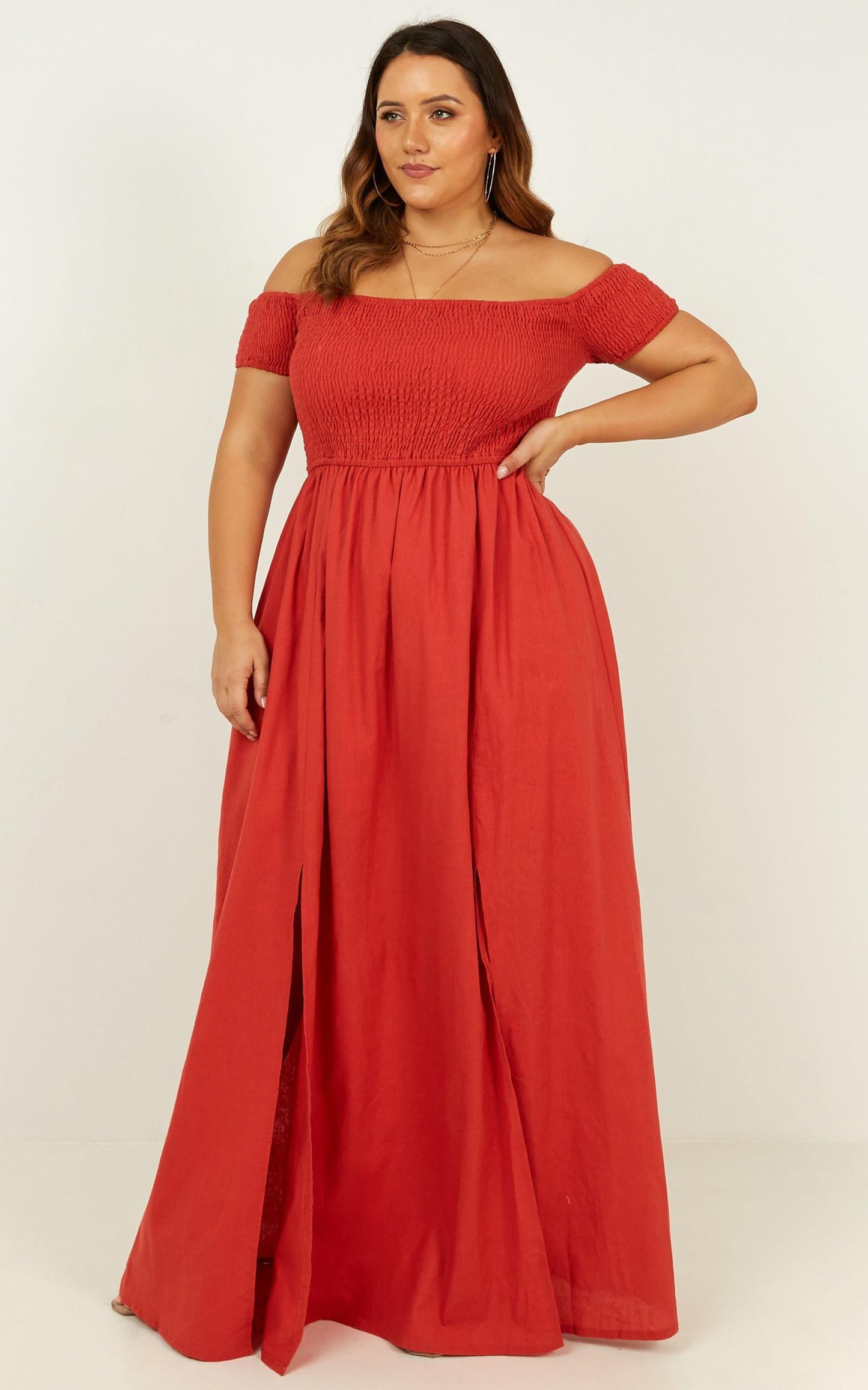 Game Changing Maxi Dress In Rust Linen Look