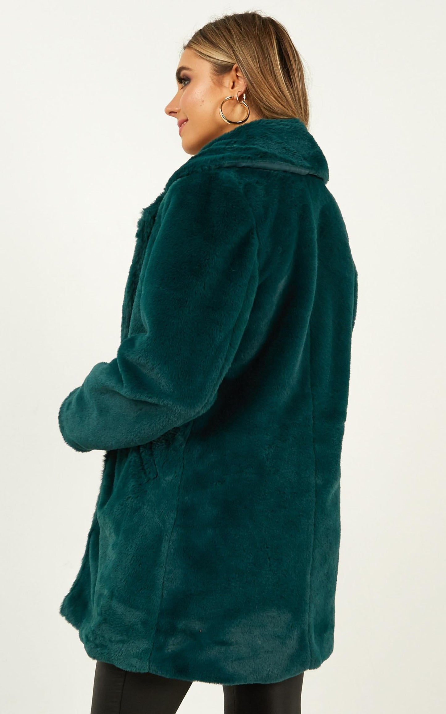 Leaning On You Coat in Emerald faux fur