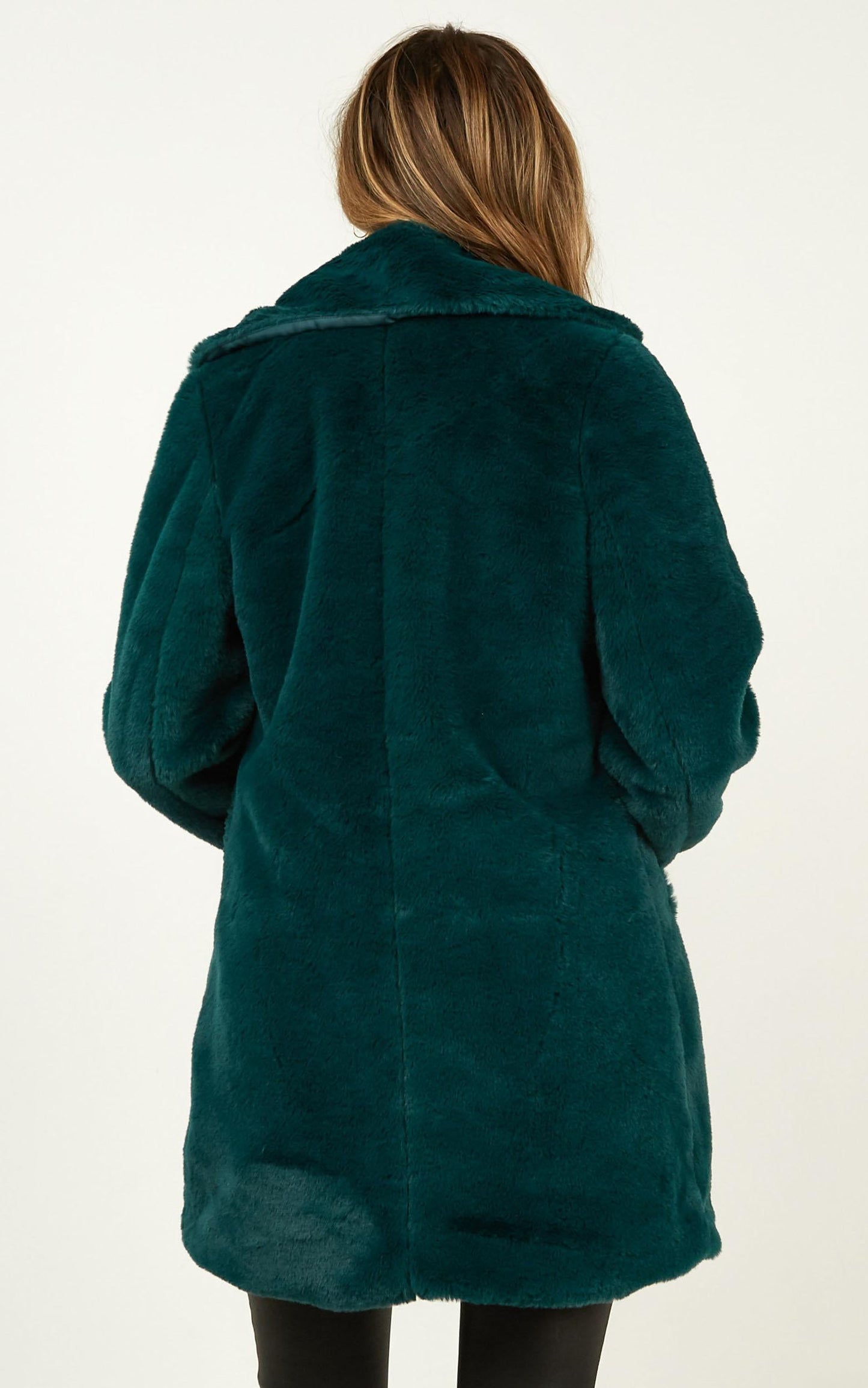 Leaning On You Coat in Emerald faux fur