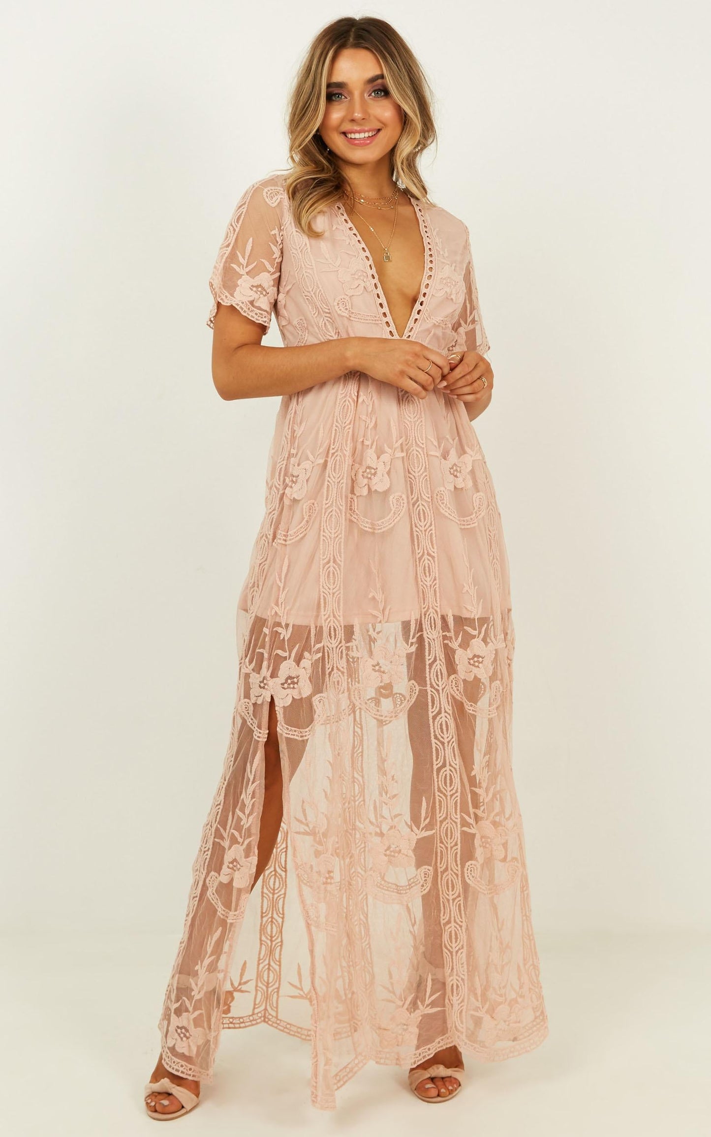 Love Spell Maxi Dress In Blush Lace