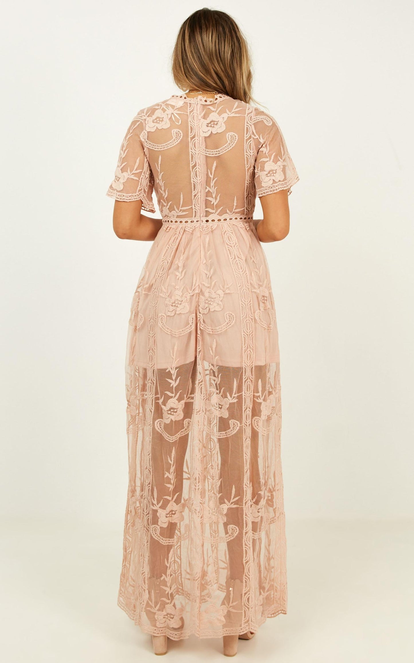 Love Spell Maxi Dress In Blush Lace