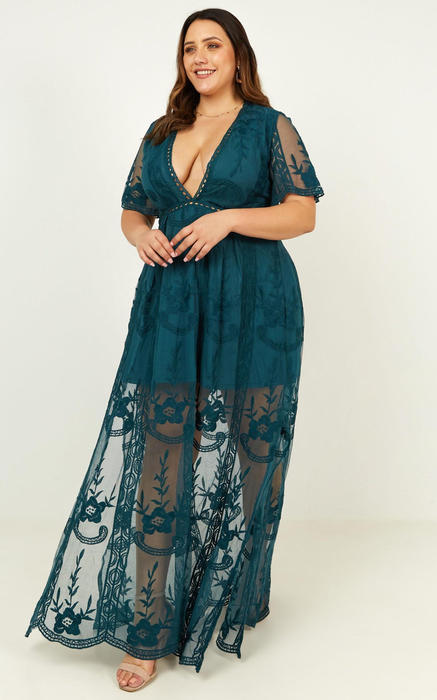Love Spell Maxi Dress In Emerald Lace